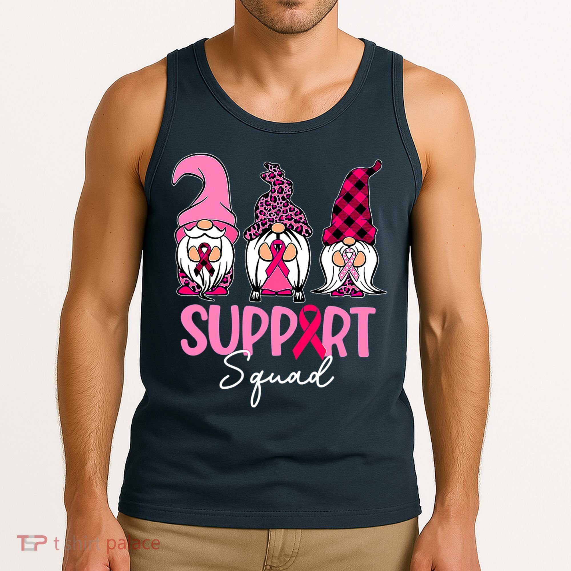 Gnomes Support Squad Breast Cancer Awareness Pink Ribbon Tank Top