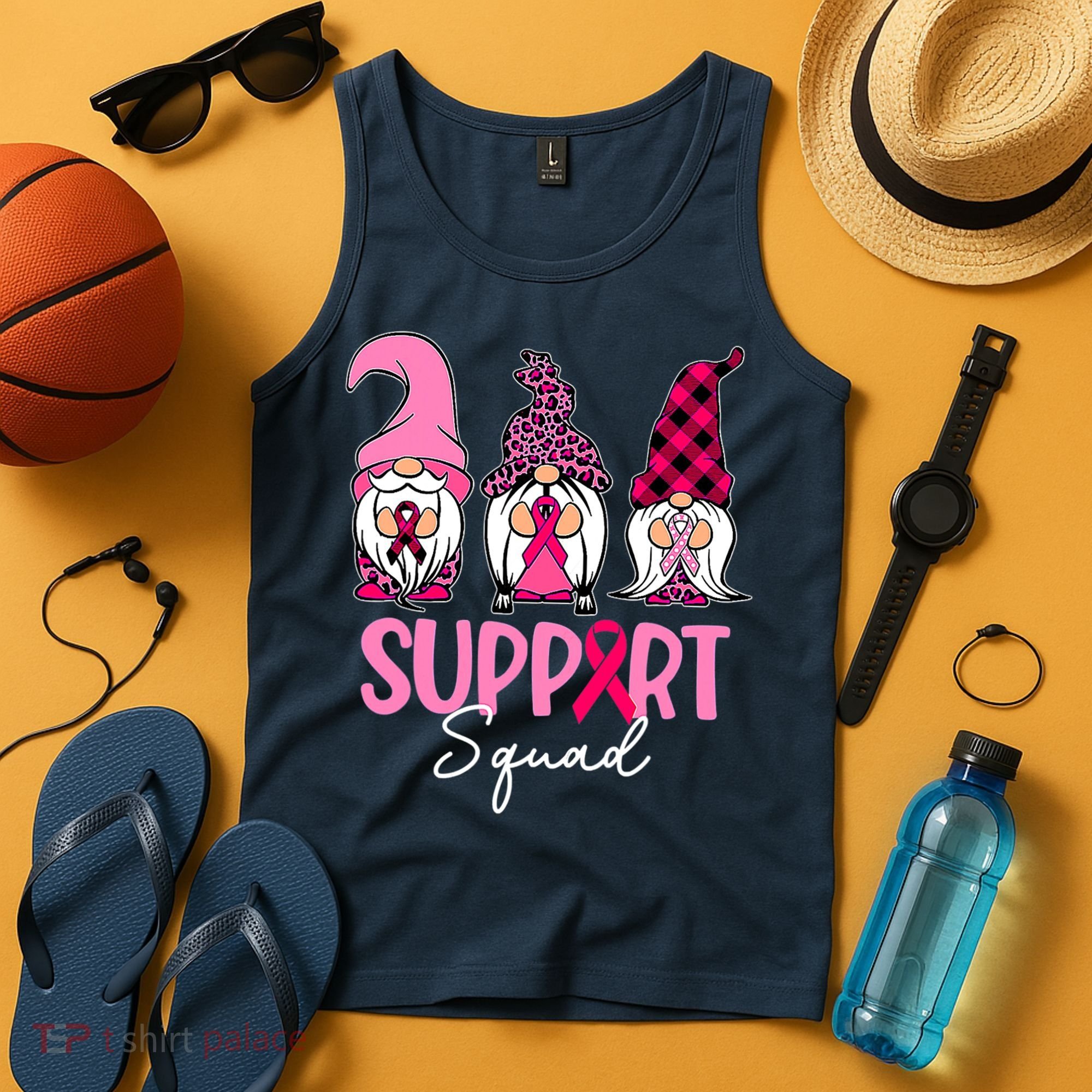 Gnomes Support Squad Breast Cancer Awareness Pink Ribbon Tank Top