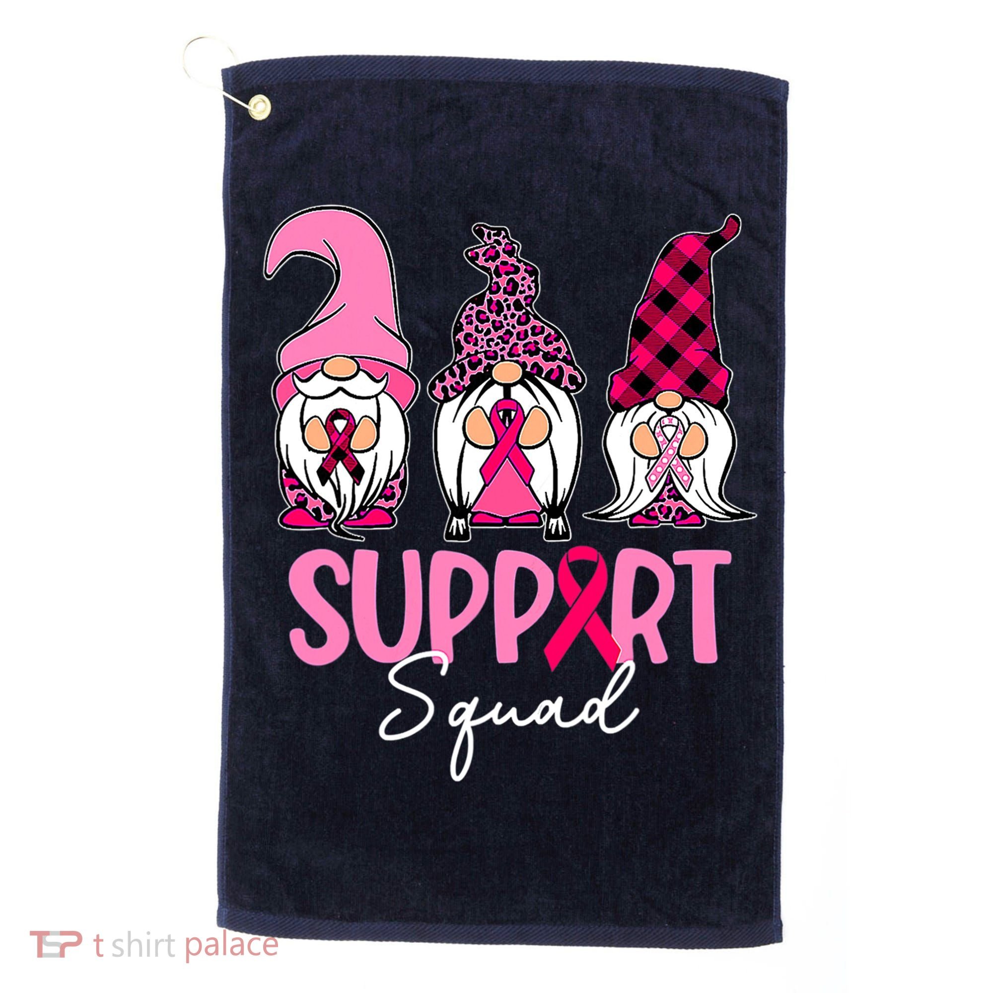 Gnomes Support Squad Breast Cancer Awareness Pink Ribbon Golf Towel