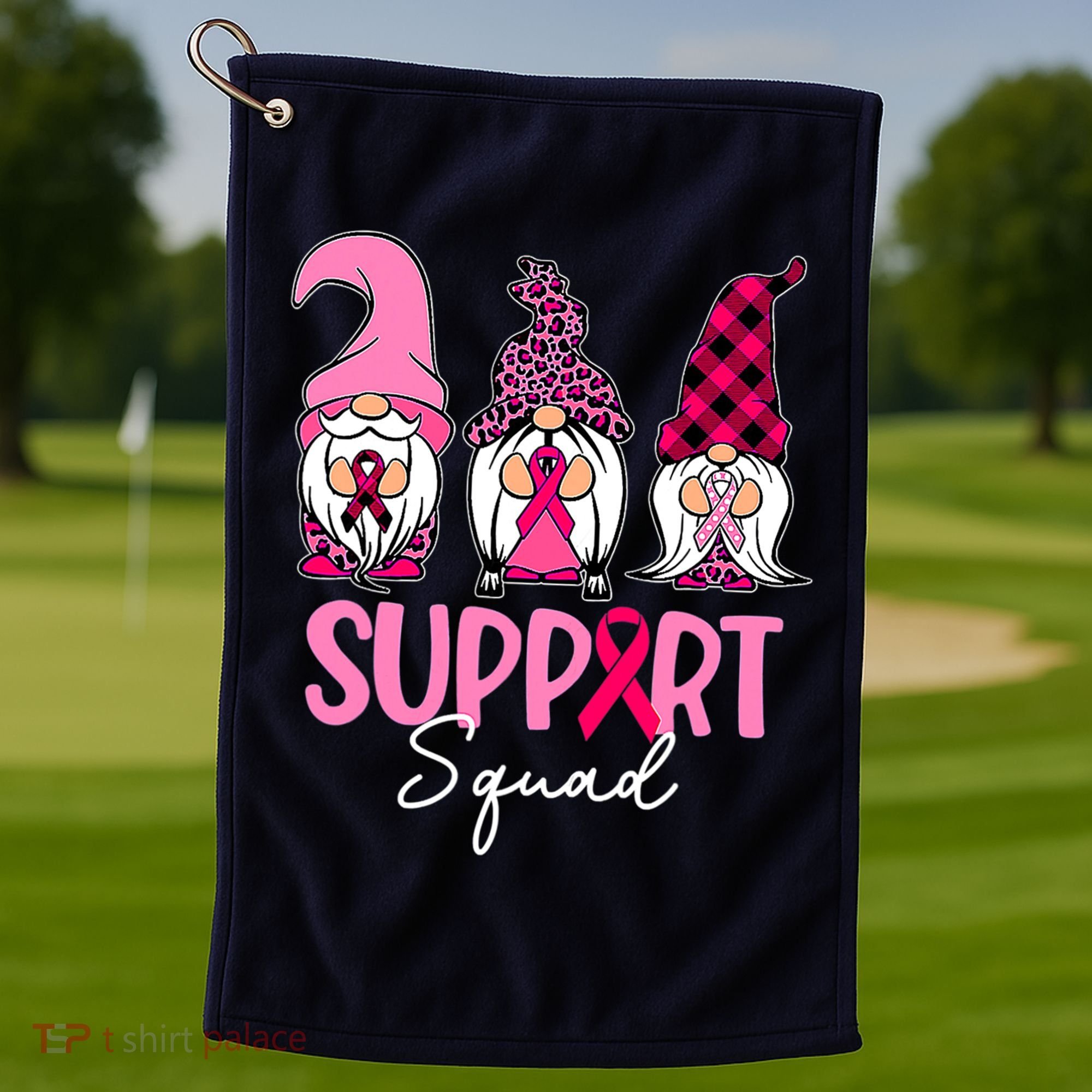 Gnomes Support Squad Breast Cancer Awareness Pink Ribbon Golf Towel