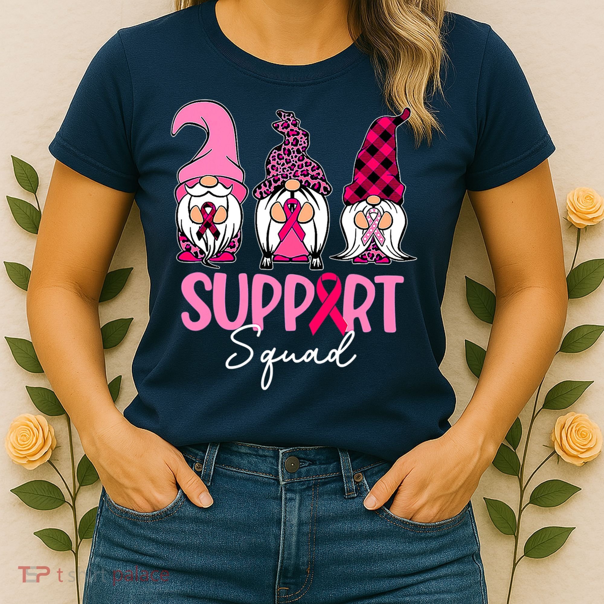 Gnomes Support Squad Breast Cancer Awareness Pink Ribbon Women's T-Shirt