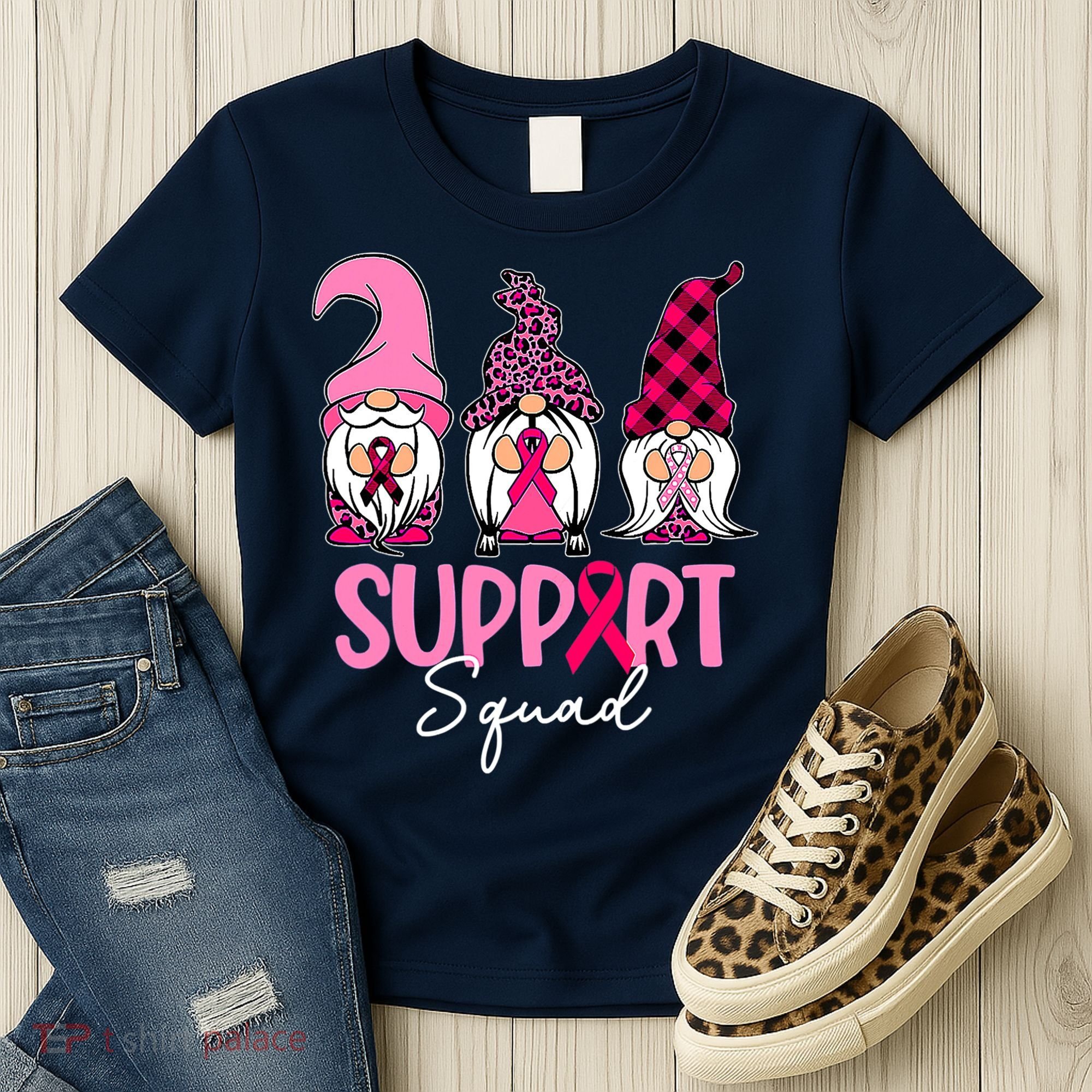 Gnomes Support Squad Breast Cancer Awareness Pink Ribbon Women's T-Shirt