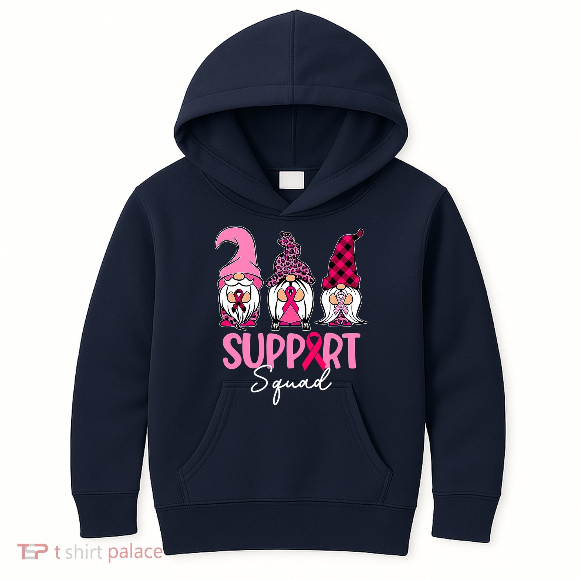 Gnomes Support Squad Breast Cancer Awareness Pink Ribbon Kids Hoodie