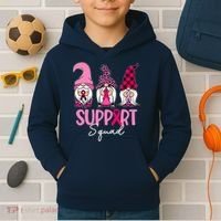Gnomes Support Squad Breast Cancer Awareness Pink Ribbon Kids Hoodie thumb 2