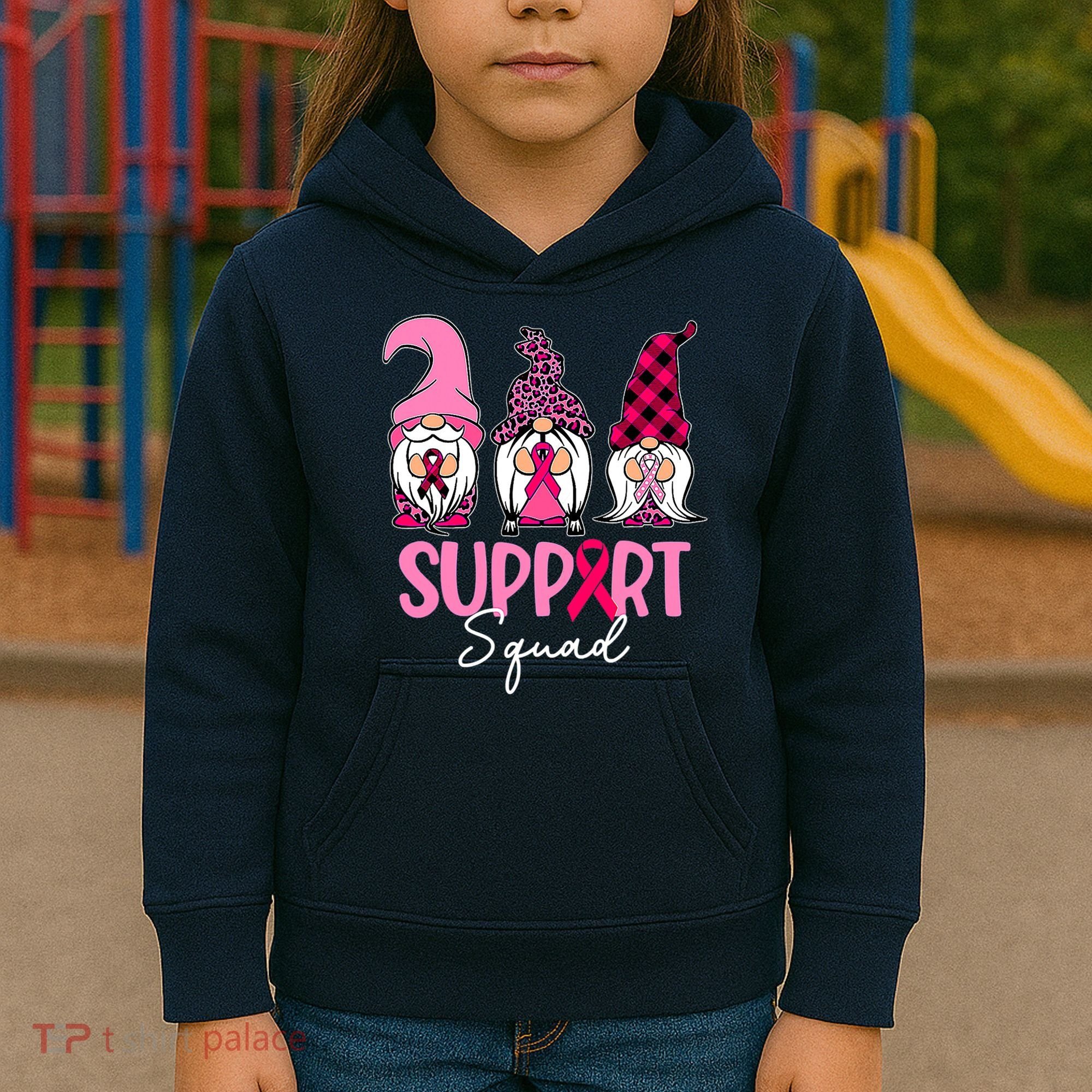 Gnomes Support Squad Breast Cancer Awareness Pink Ribbon Kids Hoodie