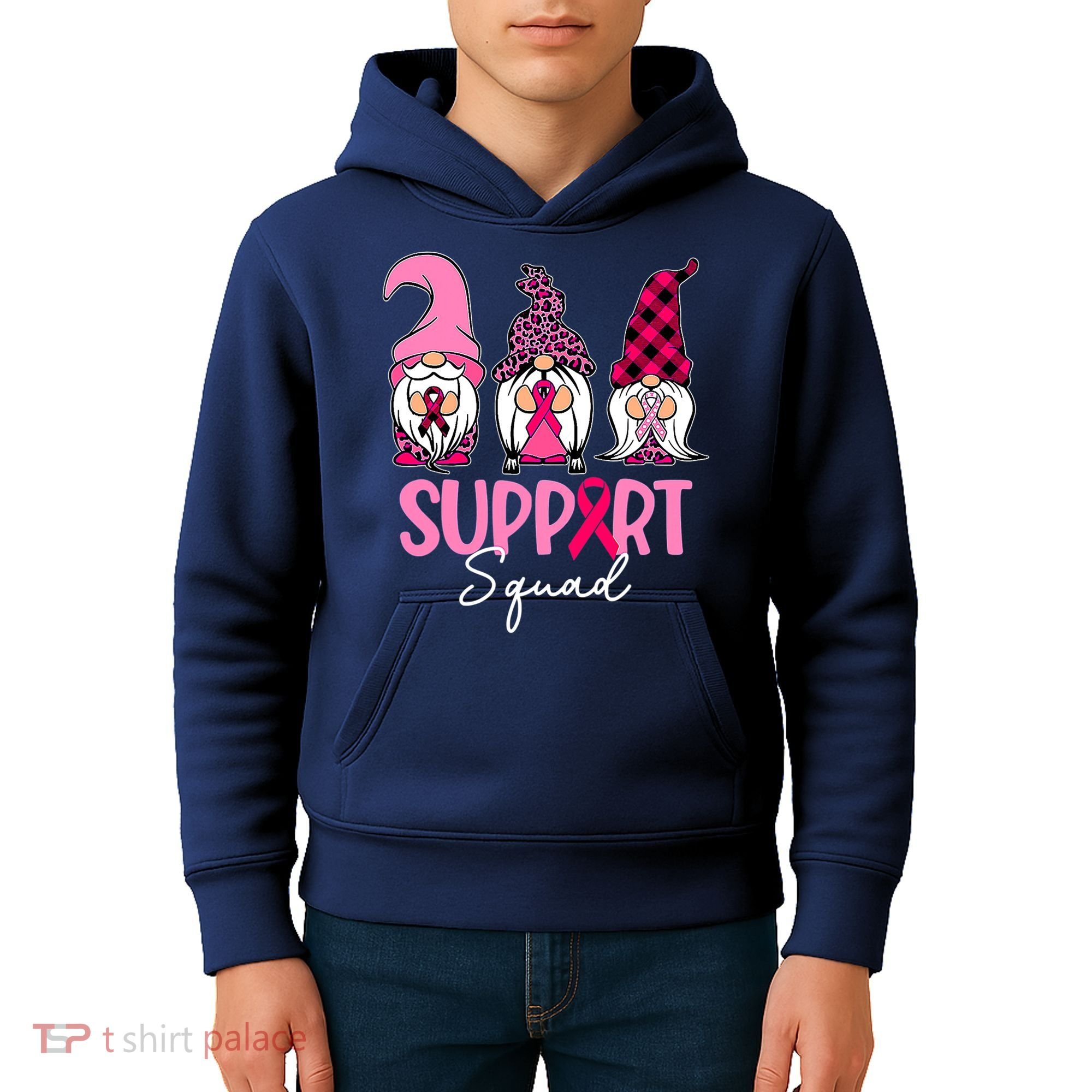 Gnomes Support Squad Breast Cancer Awareness Pink Ribbon Kids Hoodie