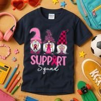 Gnomes Support Squad Breast Cancer Awareness Pink Ribbon Kids T-Shirt thumb 3