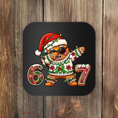 Gingerbread Six Seven 67 Ice Cream Drip Christmas Coaster