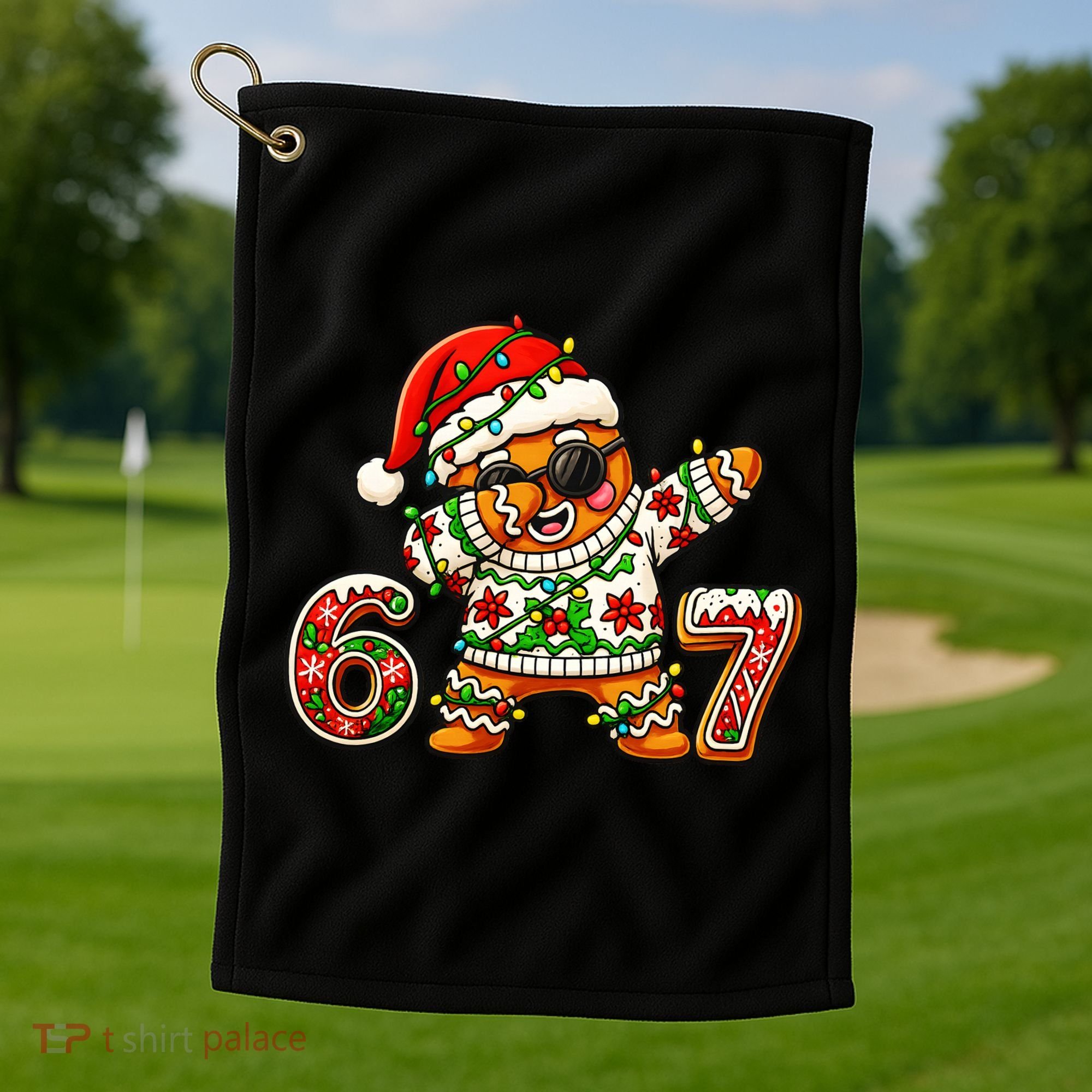 Gingerbread Six Seven 67 Ice Cream Drip Christmas Golf Towel