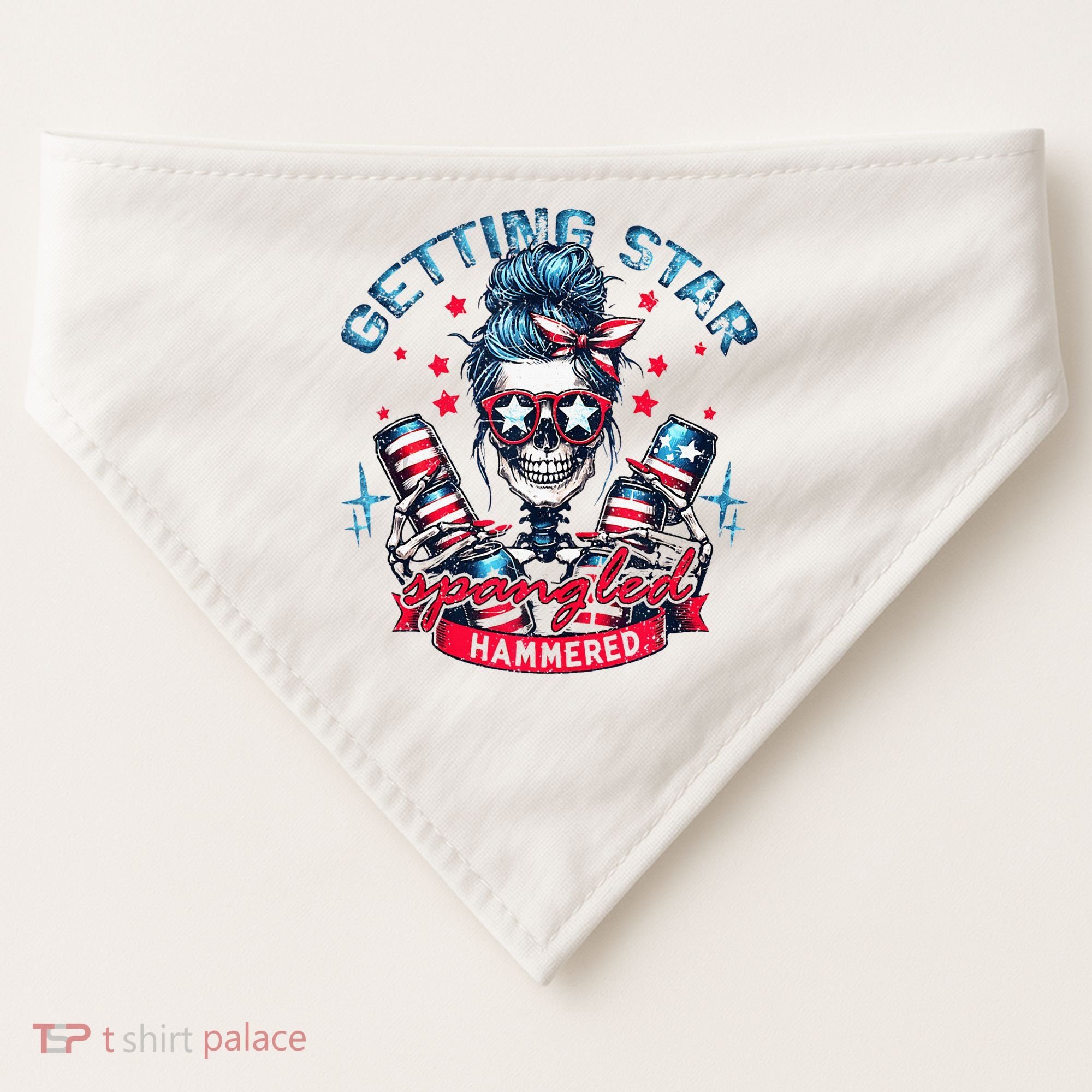 Getting Star Spangled Hammered Skeleton USA-Made Doggie Bandana