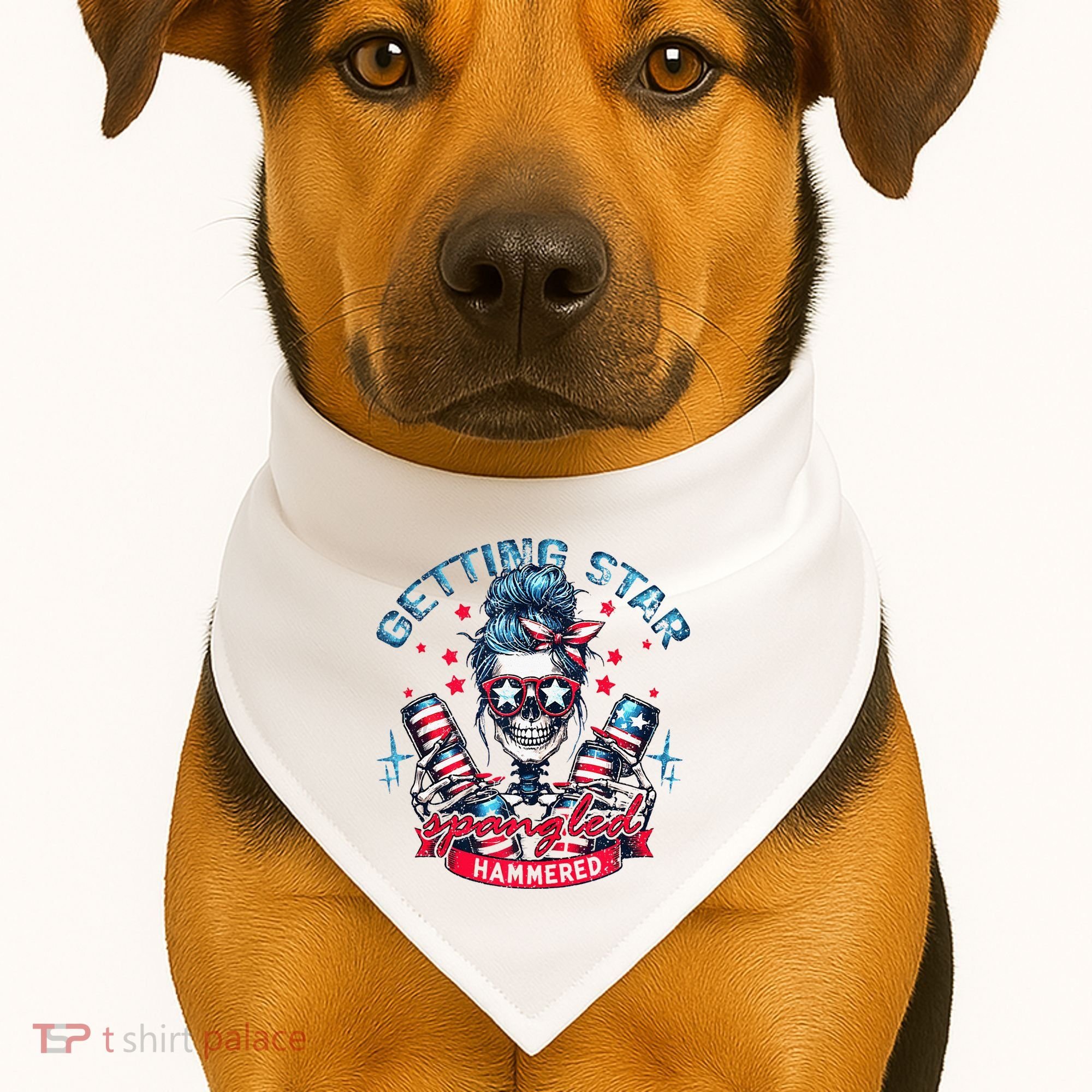 Getting Star Spangled Hammered Skeleton USA-Made Doggie Bandana