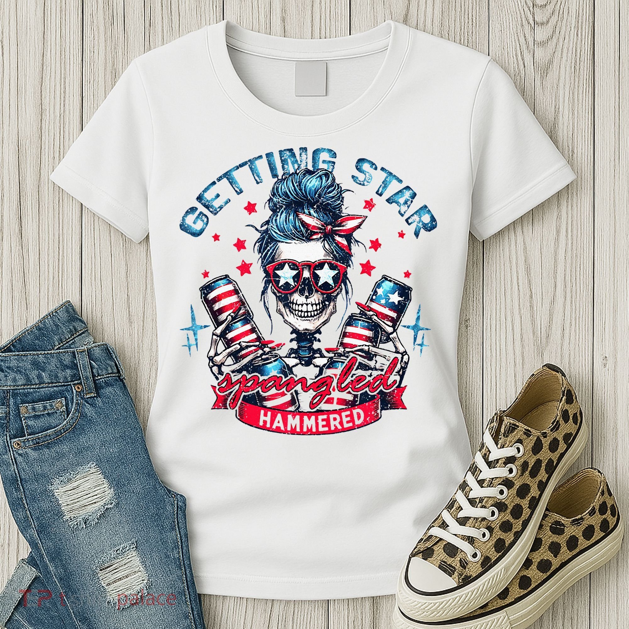Getting Star Spangled Hammered Skeleton Women's T-Shirt