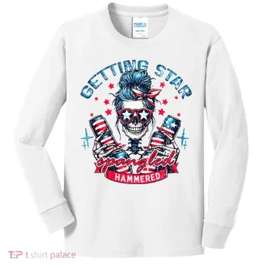 Getting Star Spangled Hammered Skeleton Kids Long Sleeve Shirt