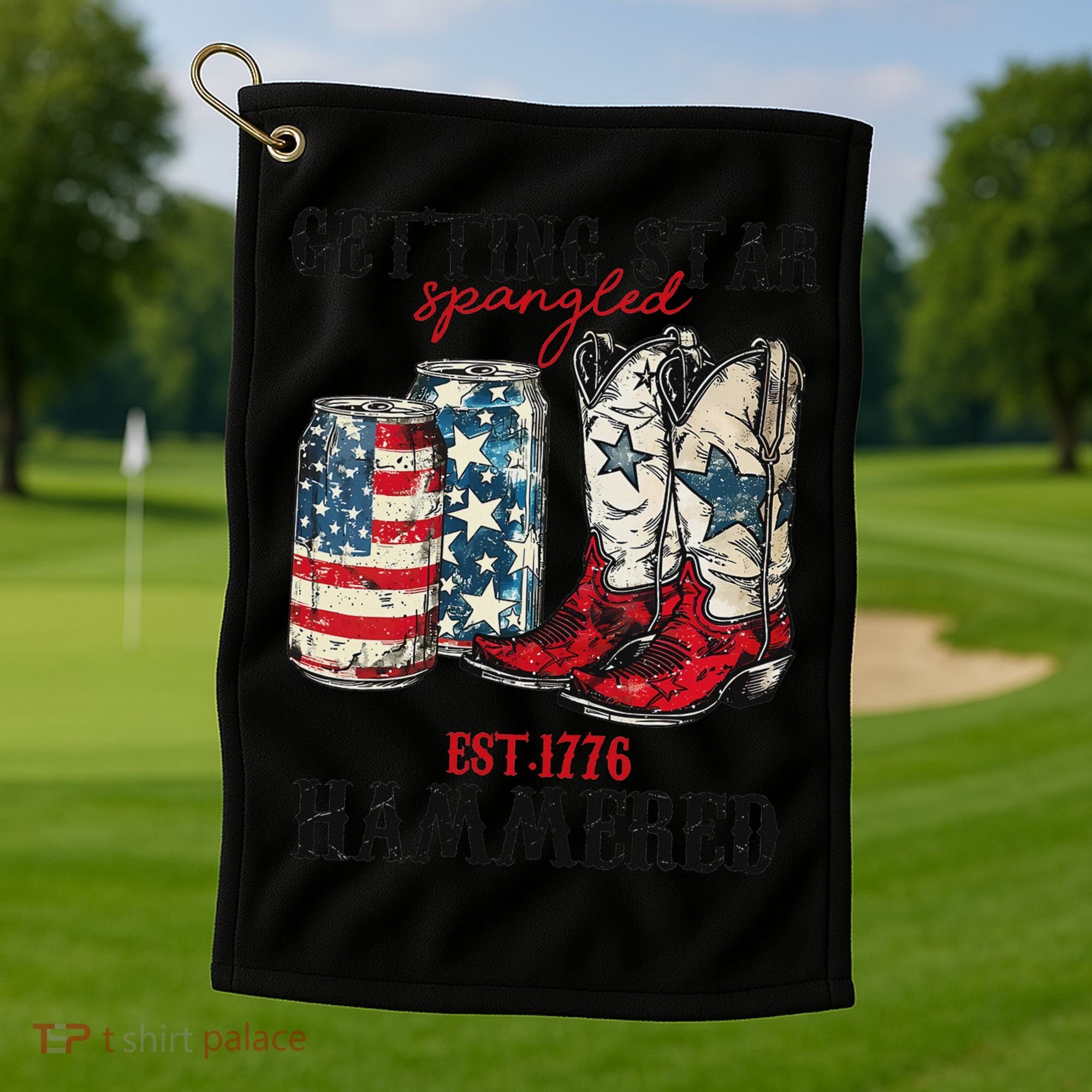 Getting Star Spangled Hammered Funny America 4th Of July Golf Towel