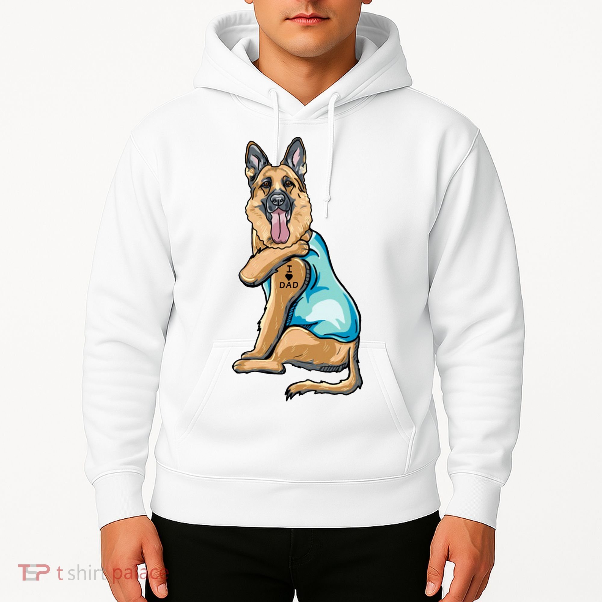 German Shepherd Tattoos I Love Dad Sitting Gift Father's Day Cool Gift Hoodie