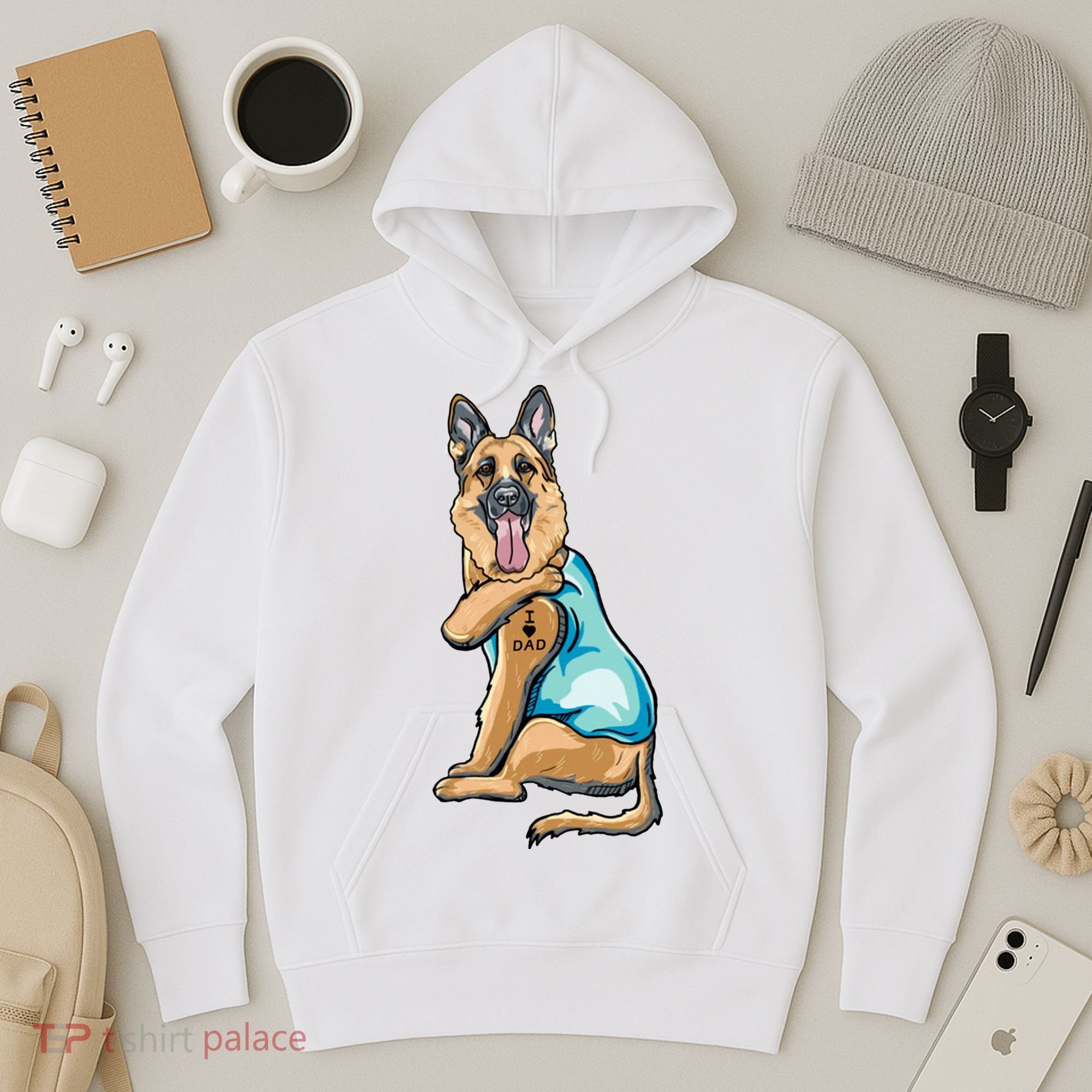 German Shepherd Tattoos I Love Dad Sitting Gift Father's Day Cool Gift Hoodie