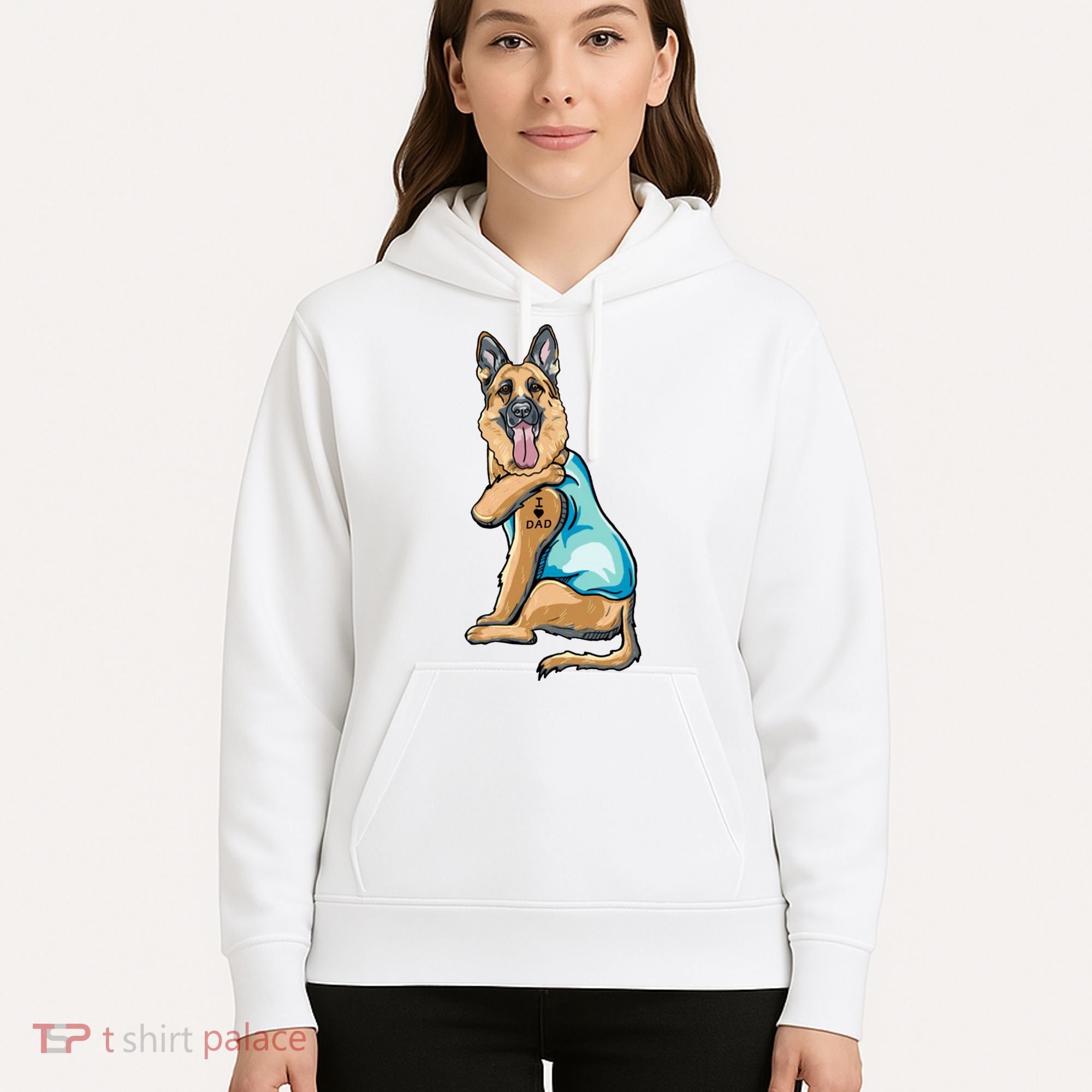 German Shepherd Tattoos I Love Dad Sitting Gift Father's Day Cool Gift Hoodie