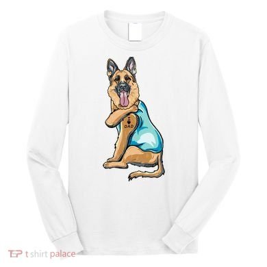 German Shepherd Tattoos I Love Dad Sitting Gift Father's Day Cool Gift Long Sleeve Shirt