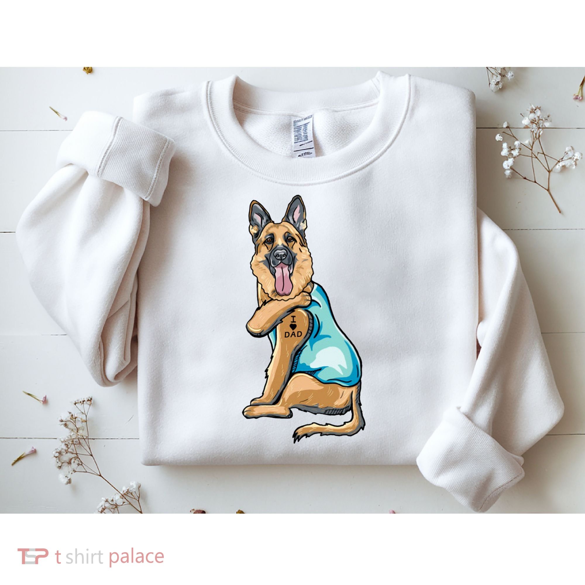 German Shepherd Tattoos I Love Dad Sitting Gift Father's Day Cool Gift Sweatshirt
