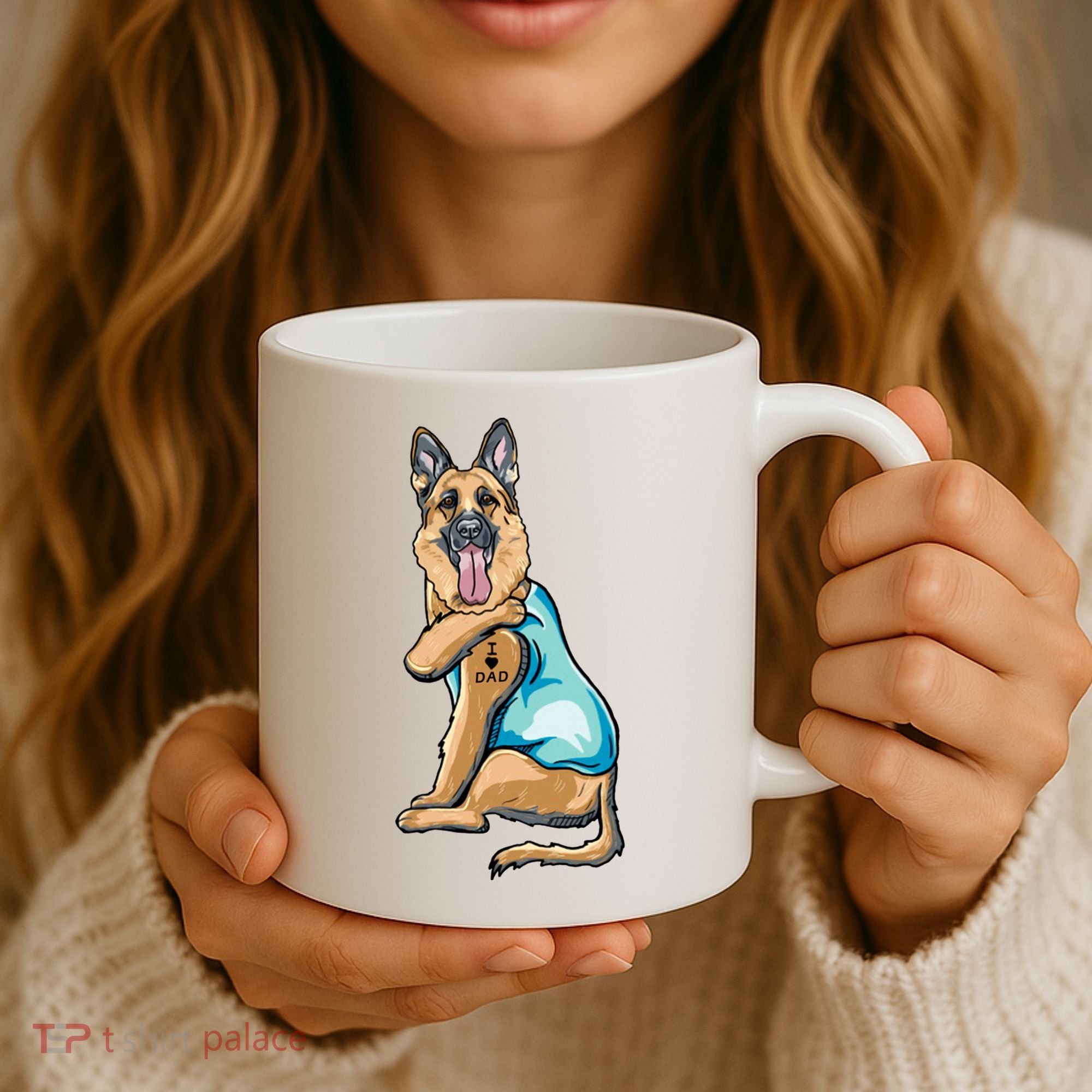 German Shepherd Tattoos I Love Dad Sitting Gift Father's Day Cool Gift Coffee Mug