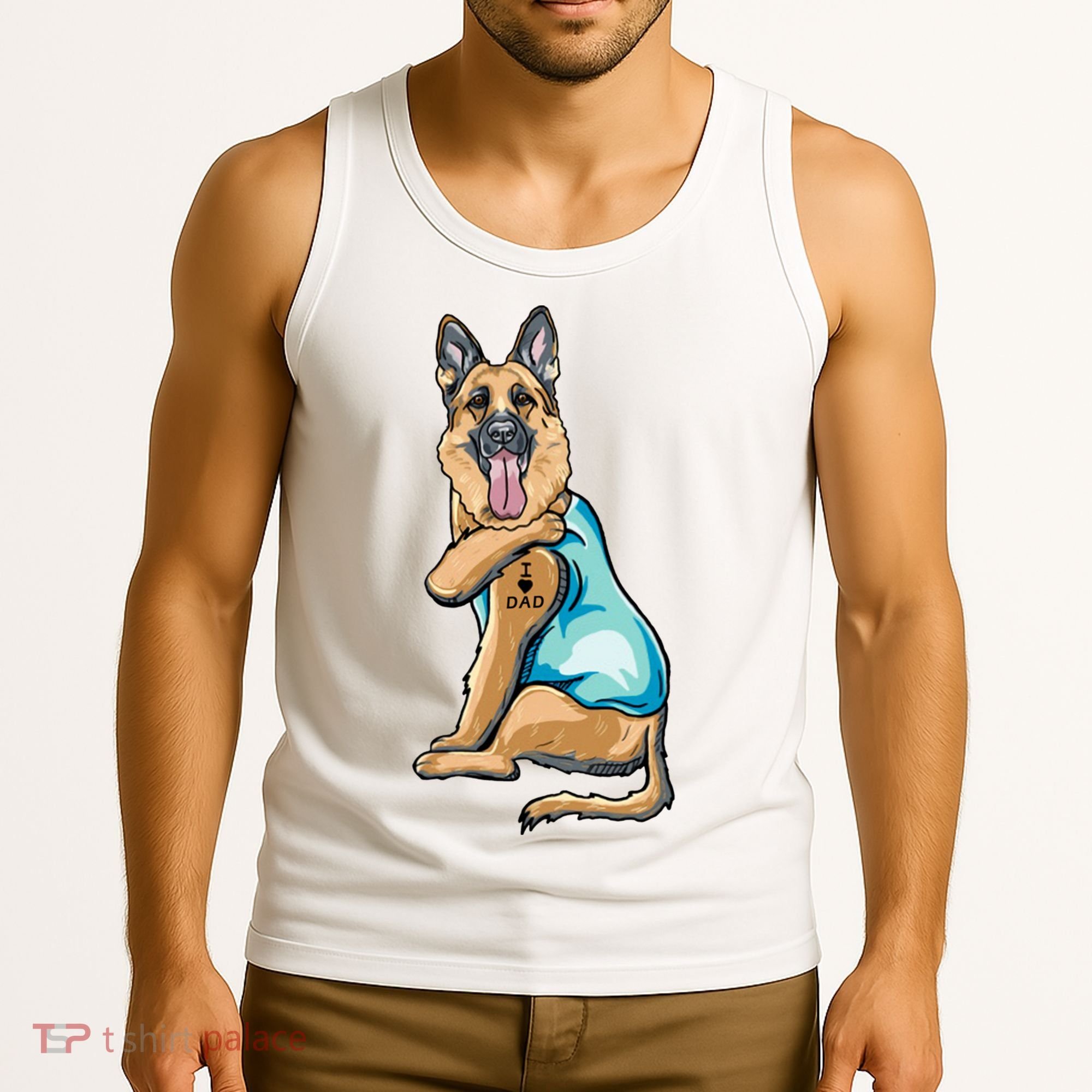 German Shepherd Tattoos I Love Dad Sitting Gift Father's Day Cool Gift Tank Top
