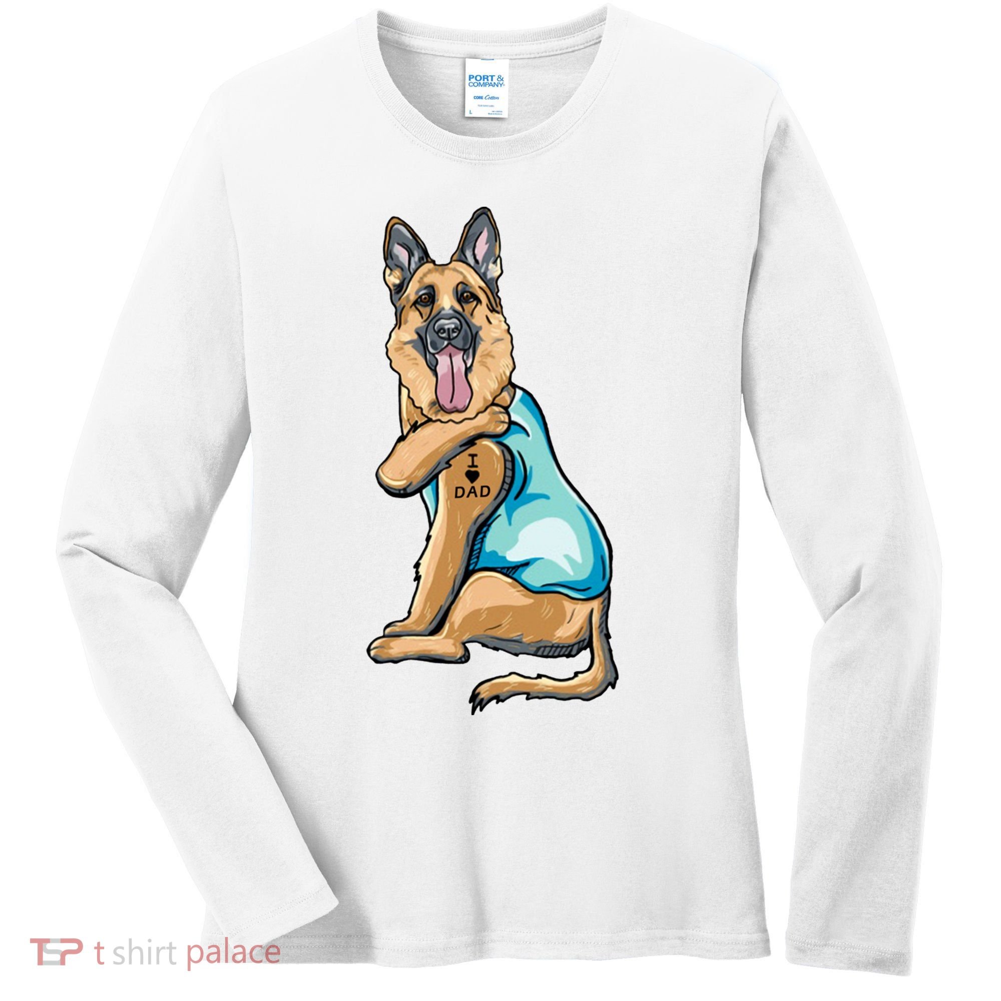 German Shepherd Tattoos I Love Dad Sitting Gift Father's Day Cool Gift Women's Long Sleeve Shirt