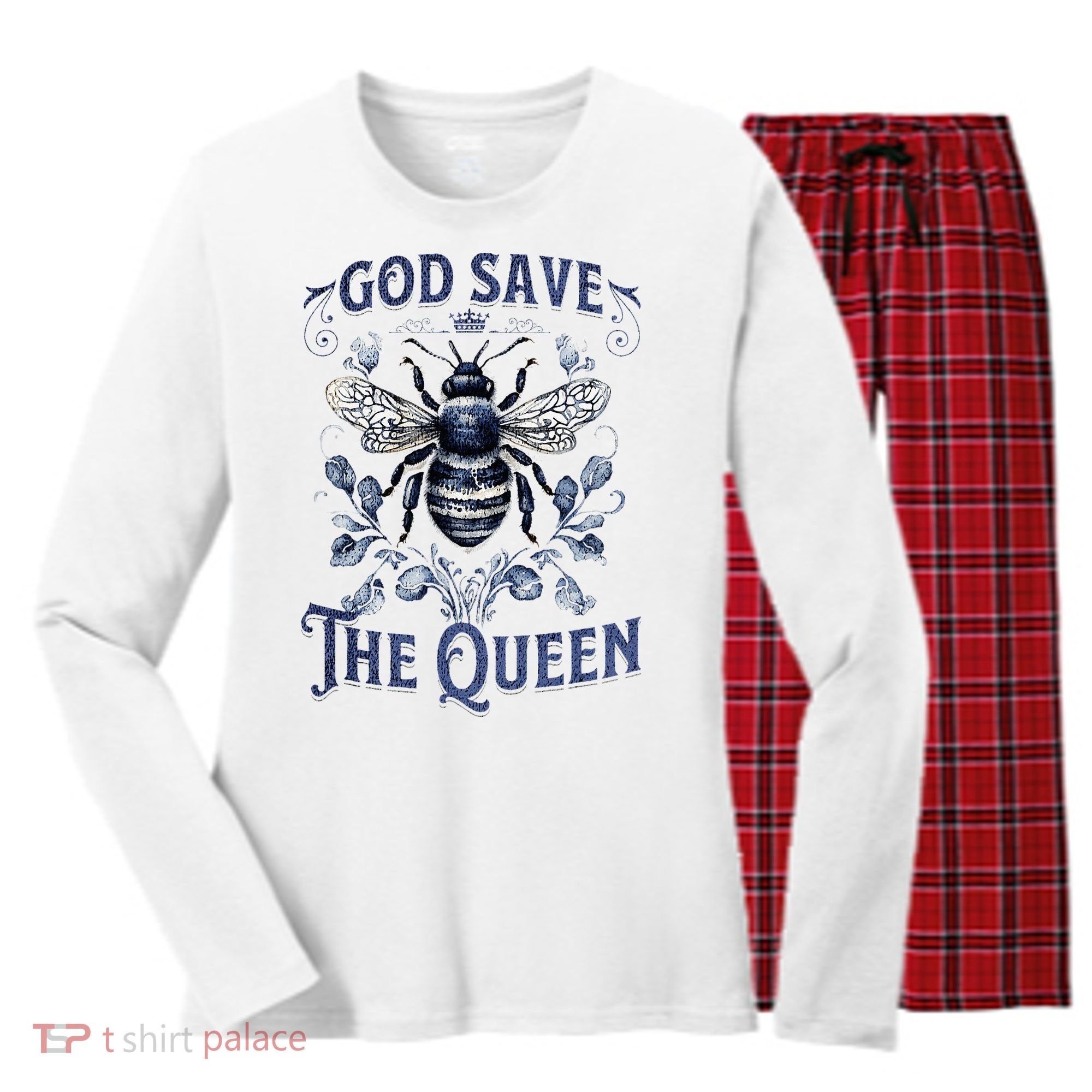God Save the Queen Bee From Extinction Women's Long Sleeve Flannel Pajama Set 