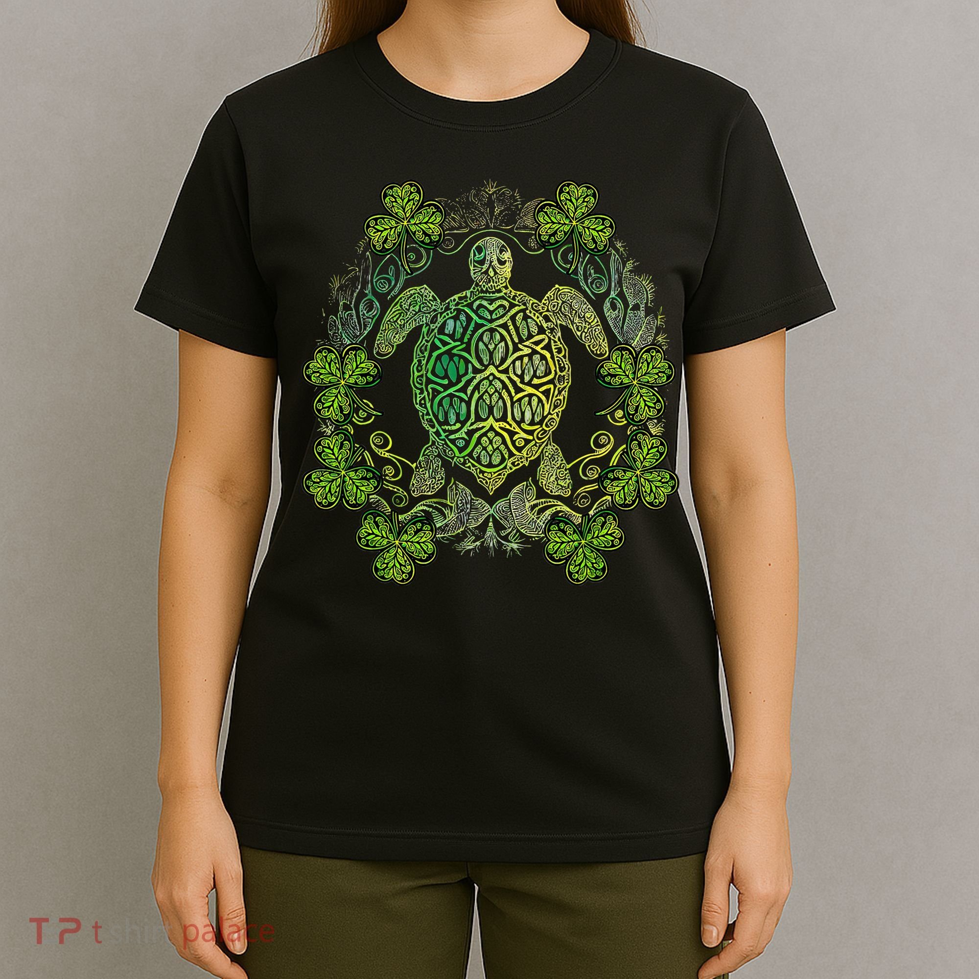Green Sea Turtle Mandala Irish Shamrock Clover St Patricks T-Shirt