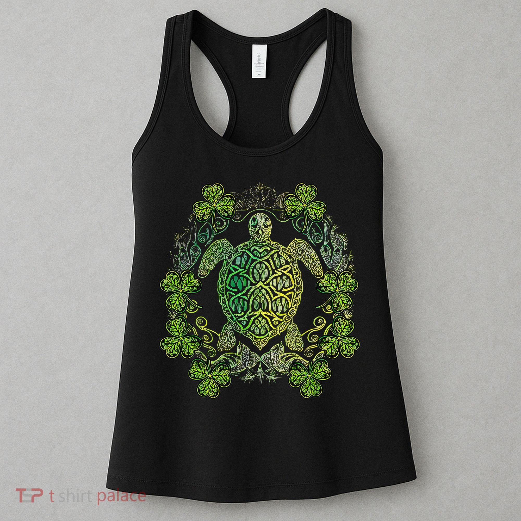 Green Sea Turtle Mandala Irish Shamrock Clover St Patricks Women's Tank Top