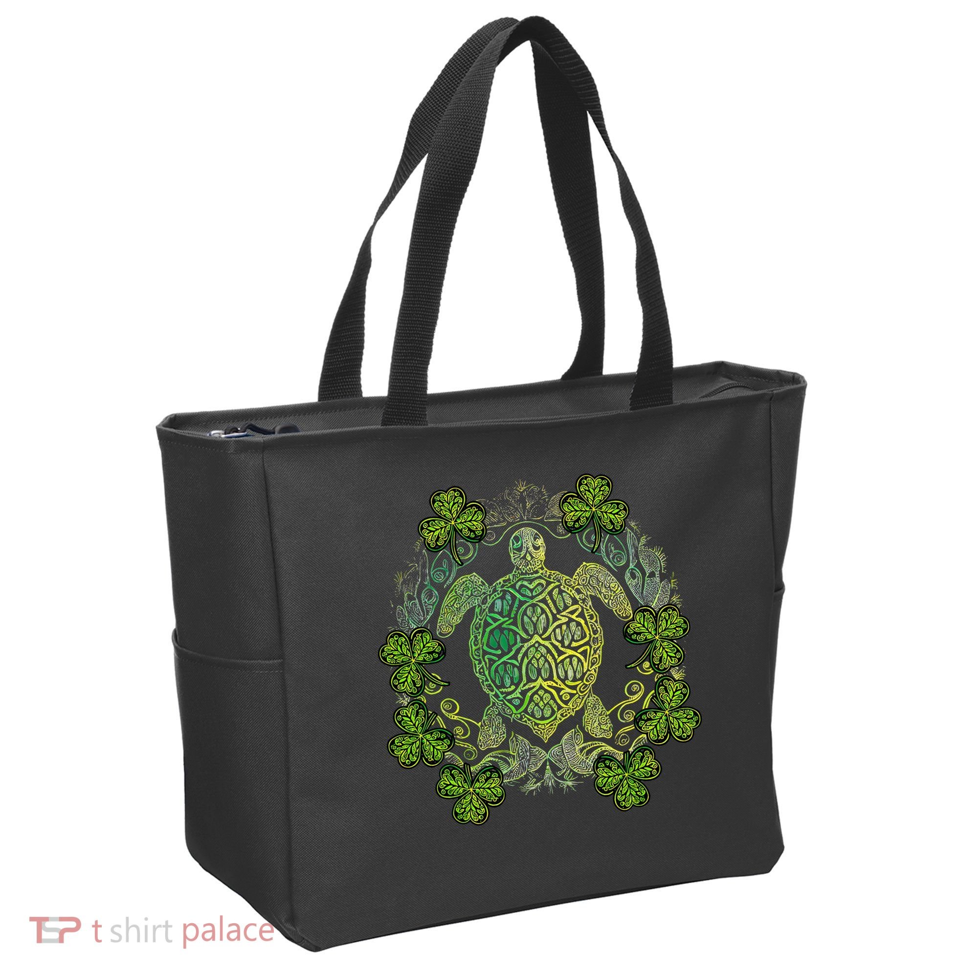 Green Sea Turtle Mandala Irish Shamrock Clover St Patricks Tote Bag