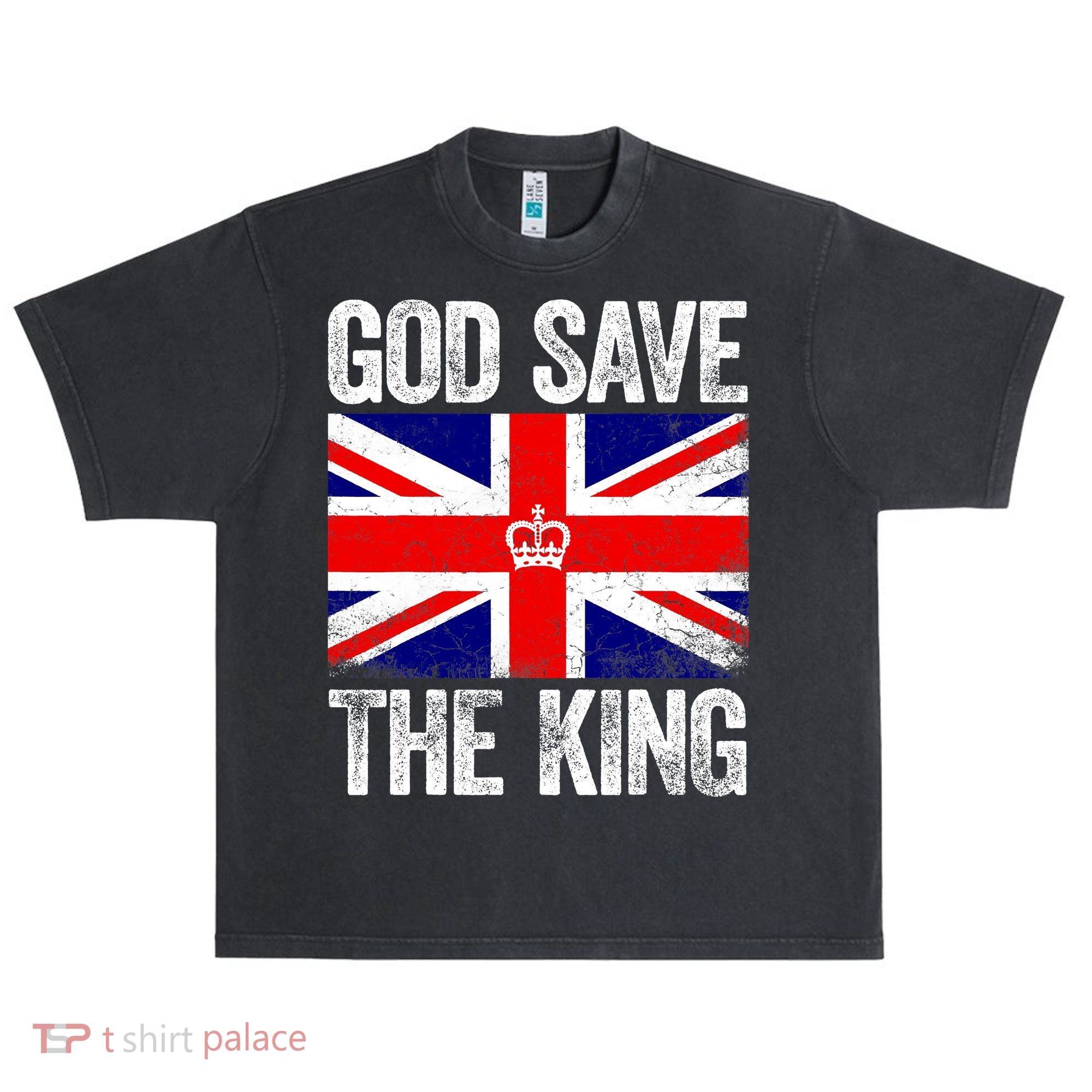 God Save The King Charles III Tee UK Flag Top King Charles Urban Oversized Heavyweight T-Shirt