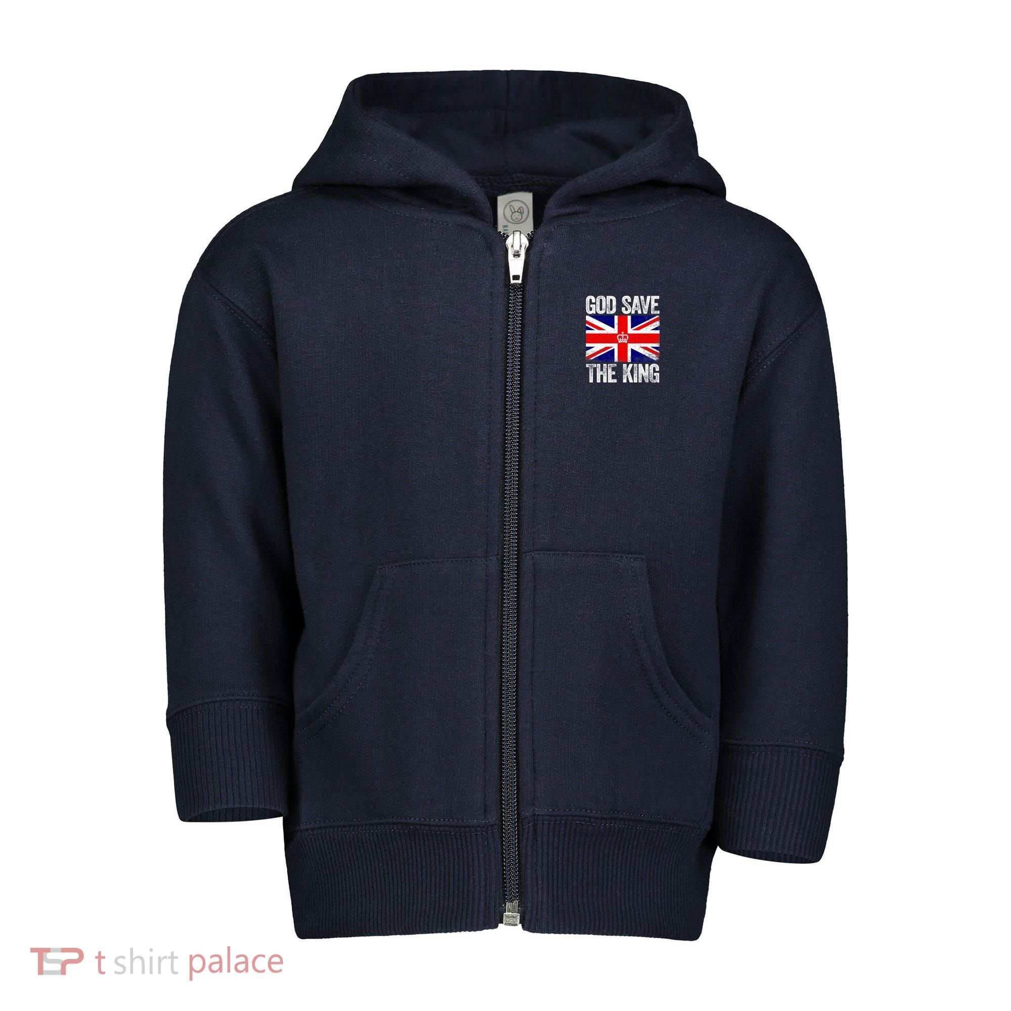 God Save The King Charles III Tee UK Flag Top King Charles Toddler Zip Fleece Hoodie