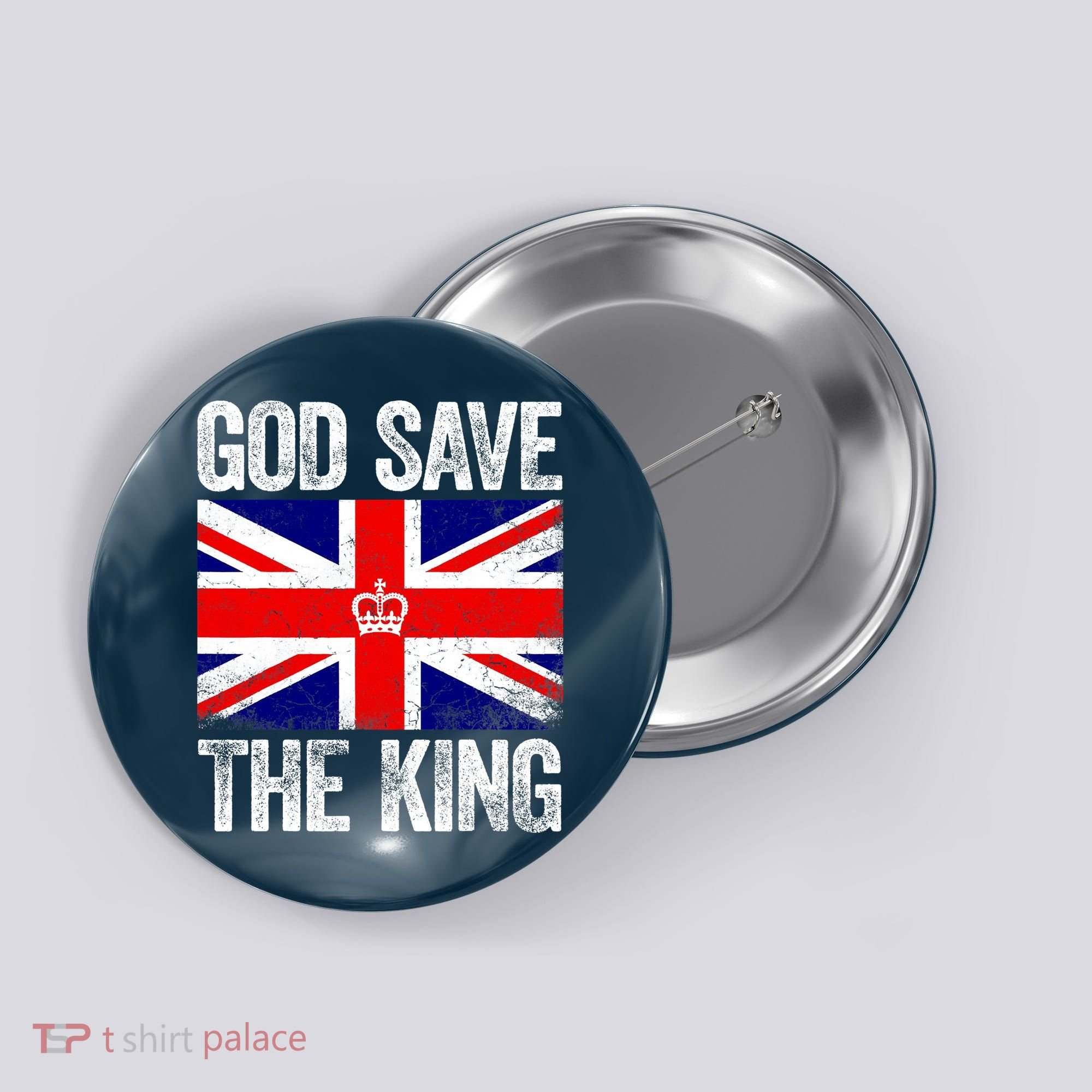 God Save The King Charles III Tee UK Flag Top King Charles Button