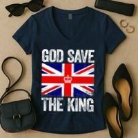 God Save The King Charles III Tee UK Flag Top King Charles Women's V-Neck T-Shirt thumb 2