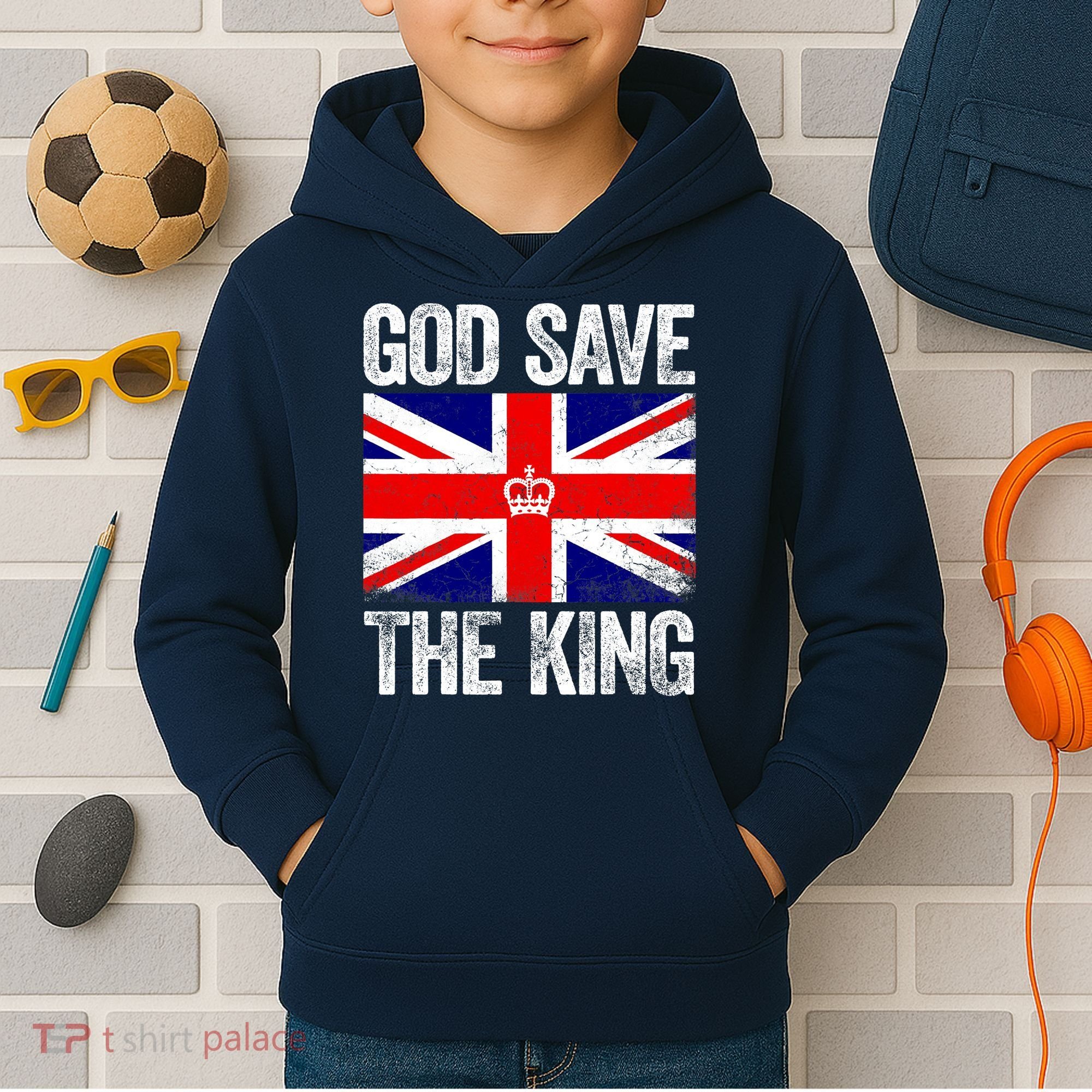 God Save The King Charles III Tee UK Flag Top King Charles Kids Hoodie