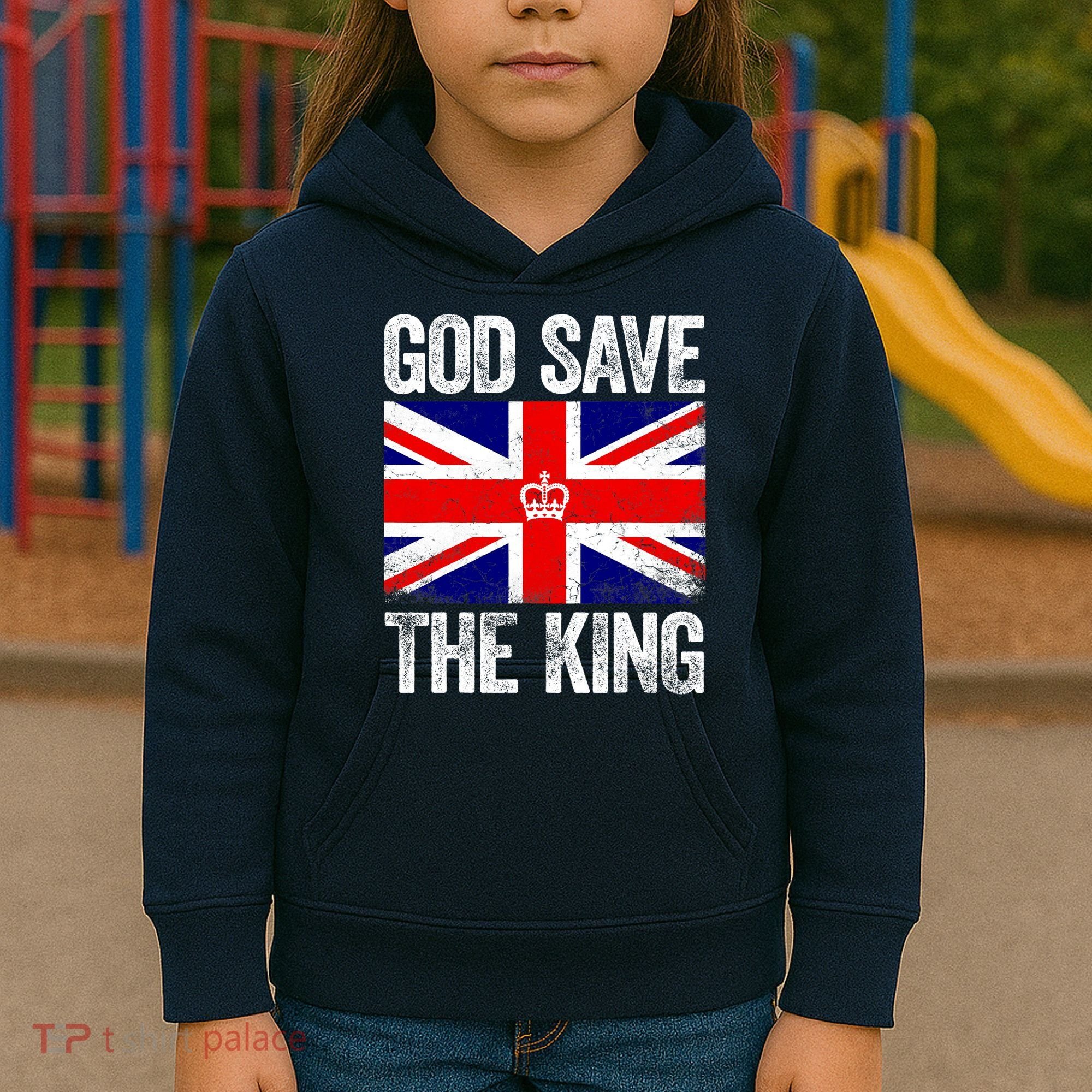 God Save The King Charles III Tee UK Flag Top King Charles Kids Hoodie