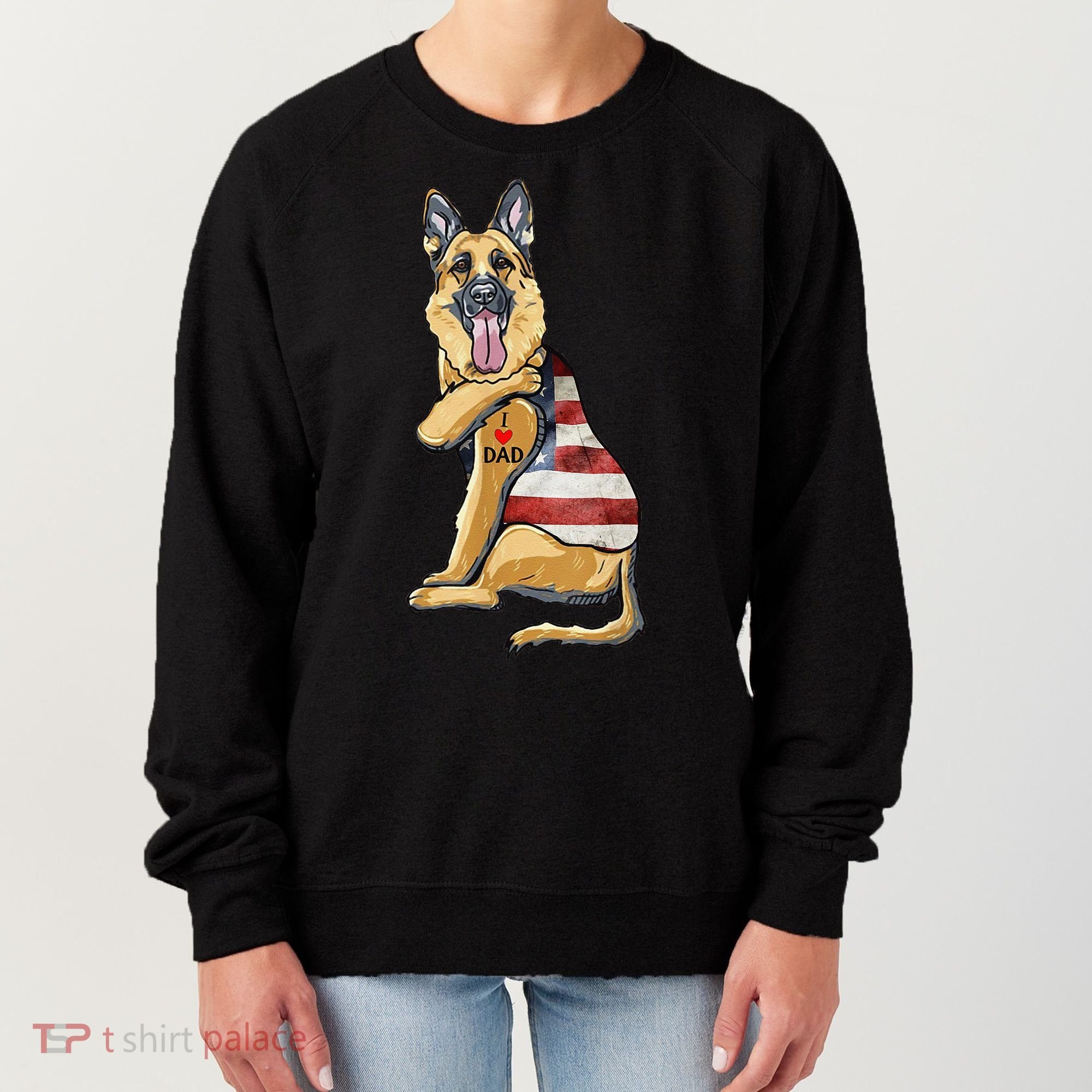 German Shepherd Tattoo Dog I Love Dad Fathers Day Women's Sweatshirt