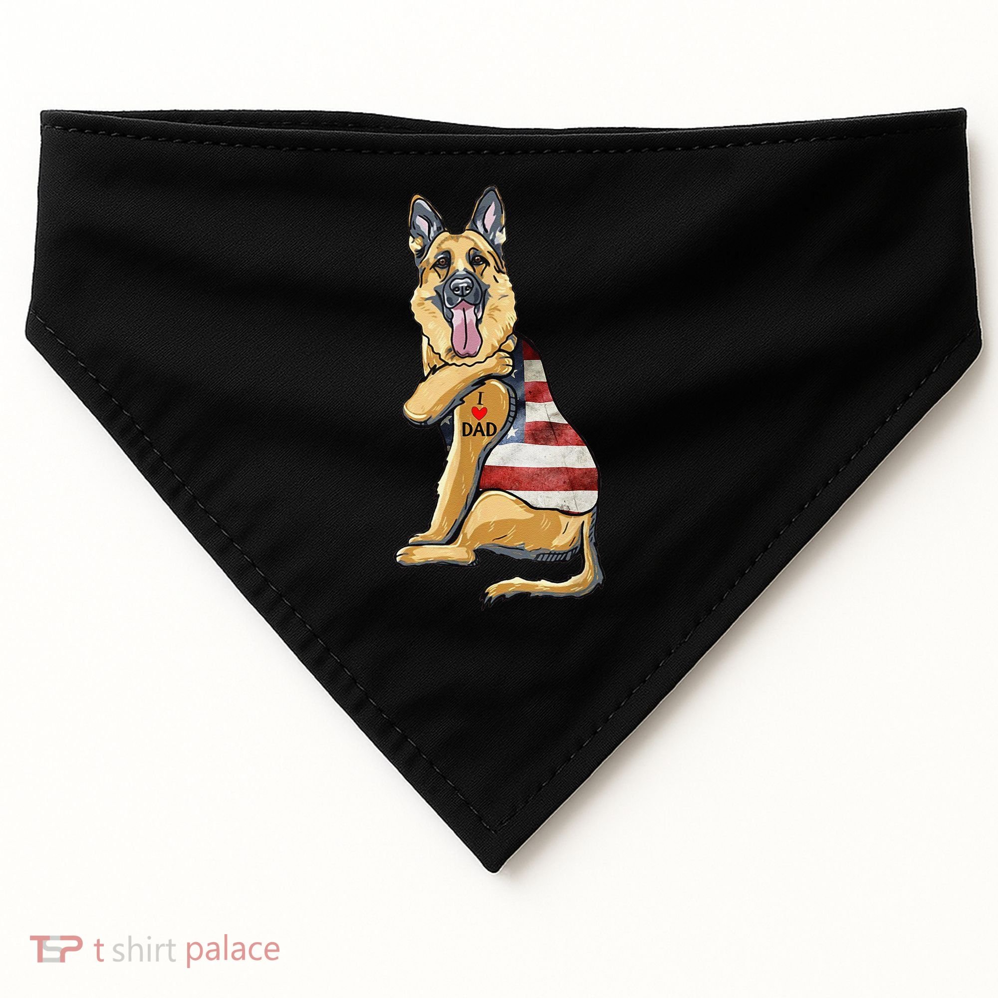 German Shepherd Tattoo Dog I Love Dad Fathers Day USA-Made Doggie Bandana