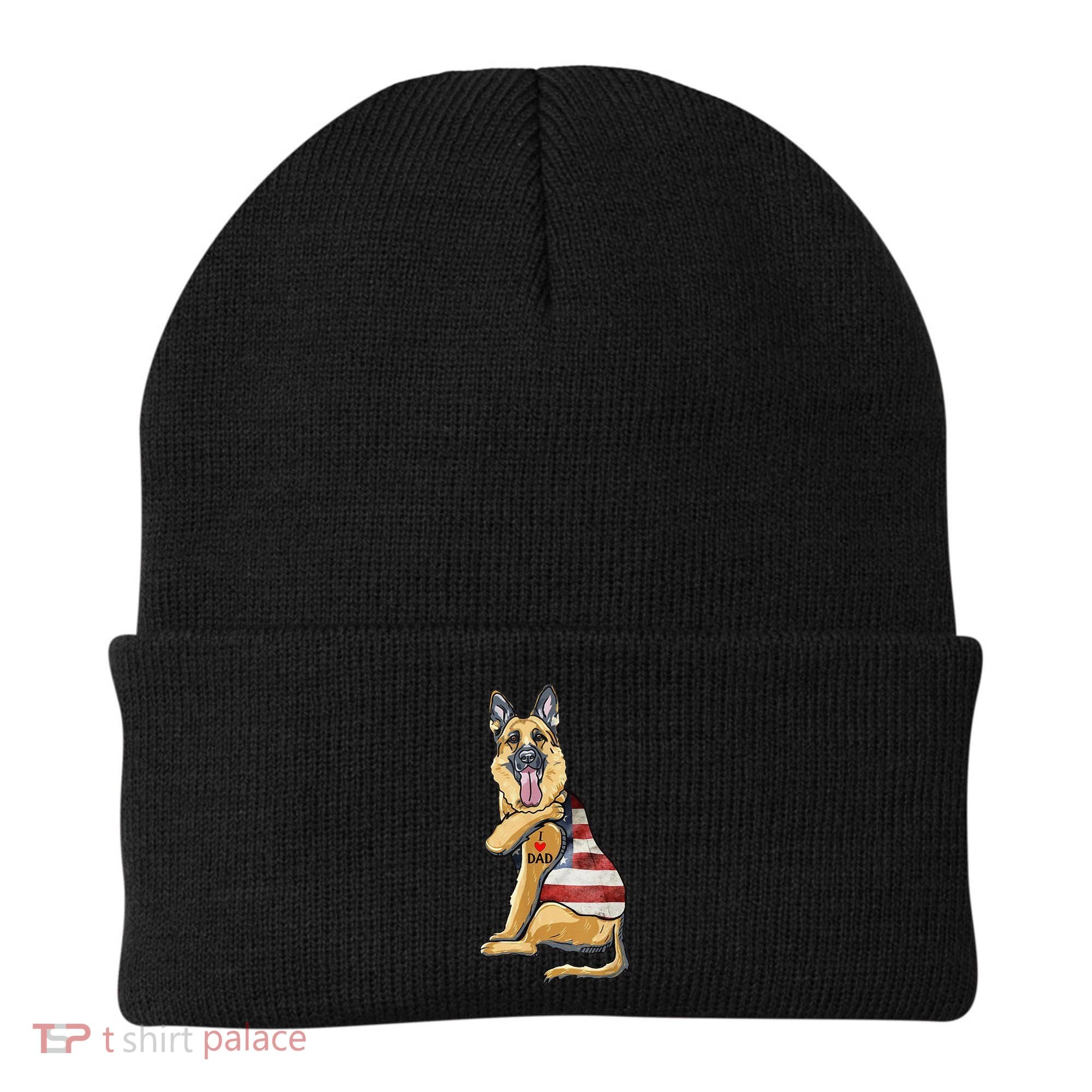 German Shepherd Tattoo Dog I Love Dad Fathers Day Beanie