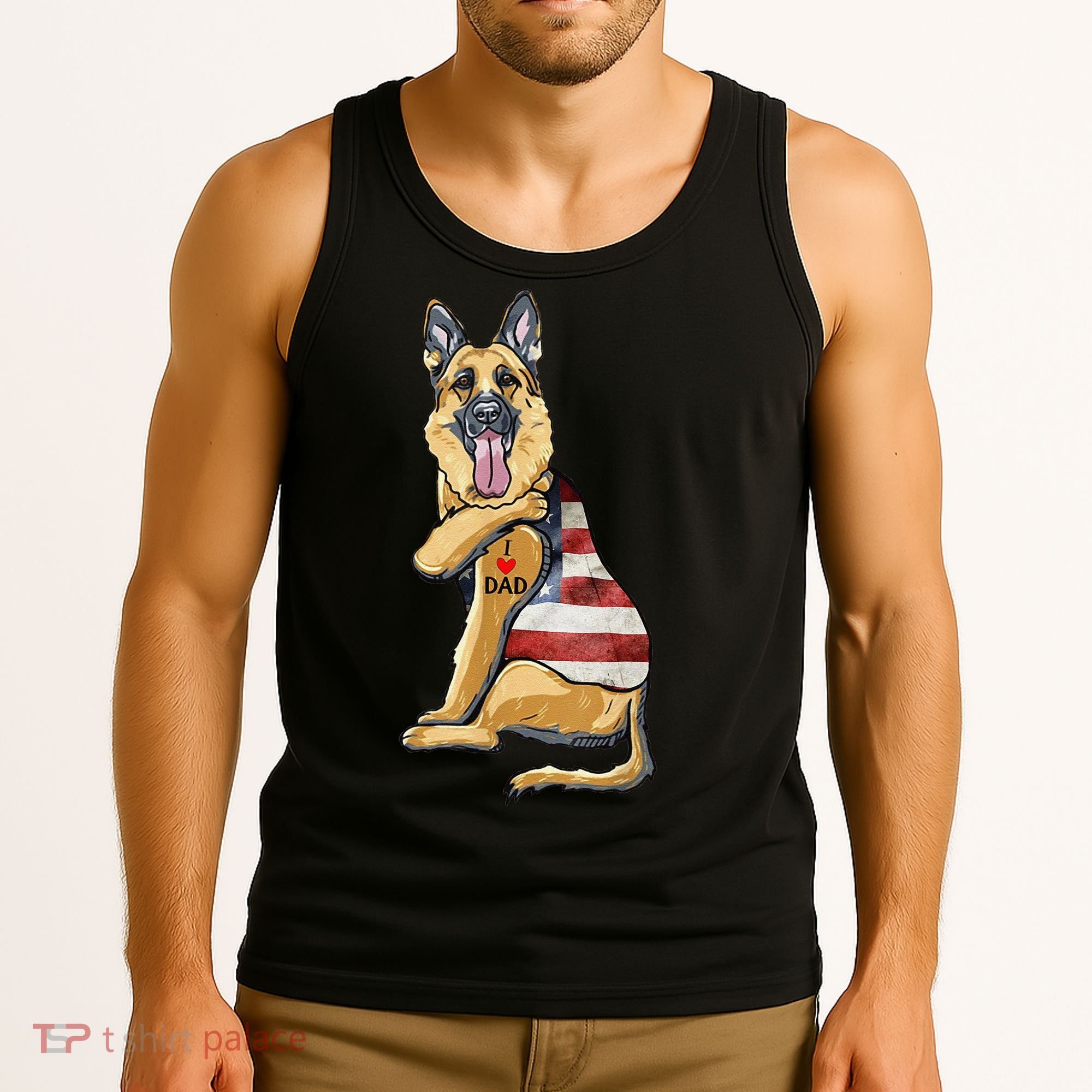 German Shepherd Tattoo Dog I Love Dad Fathers Day Tank Top