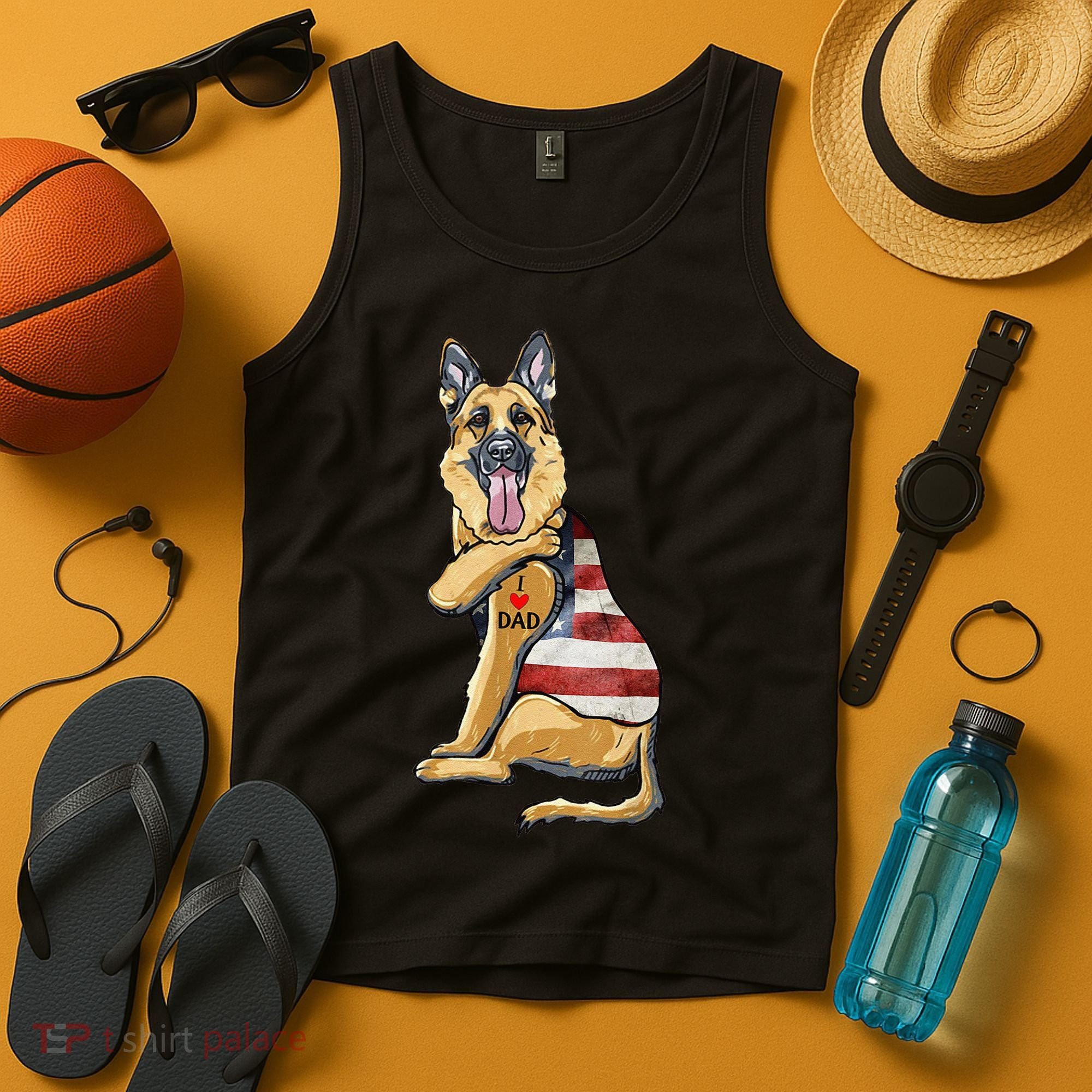 German Shepherd Tattoo Dog I Love Dad Fathers Day Tank Top