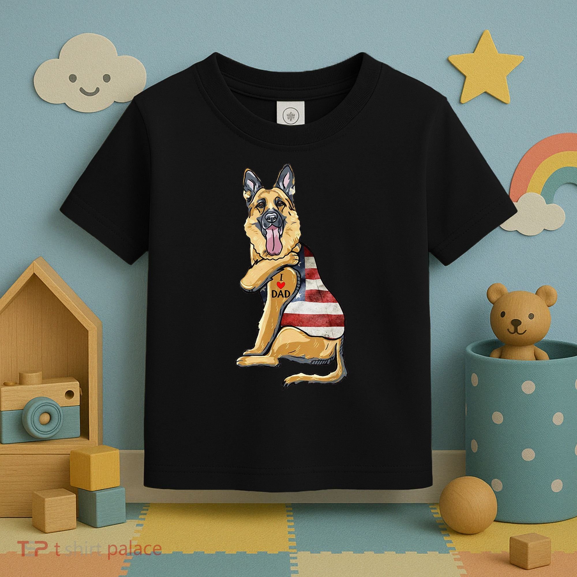 German Shepherd Tattoo Dog I Love Dad Fathers Day Toddler T-Shirt