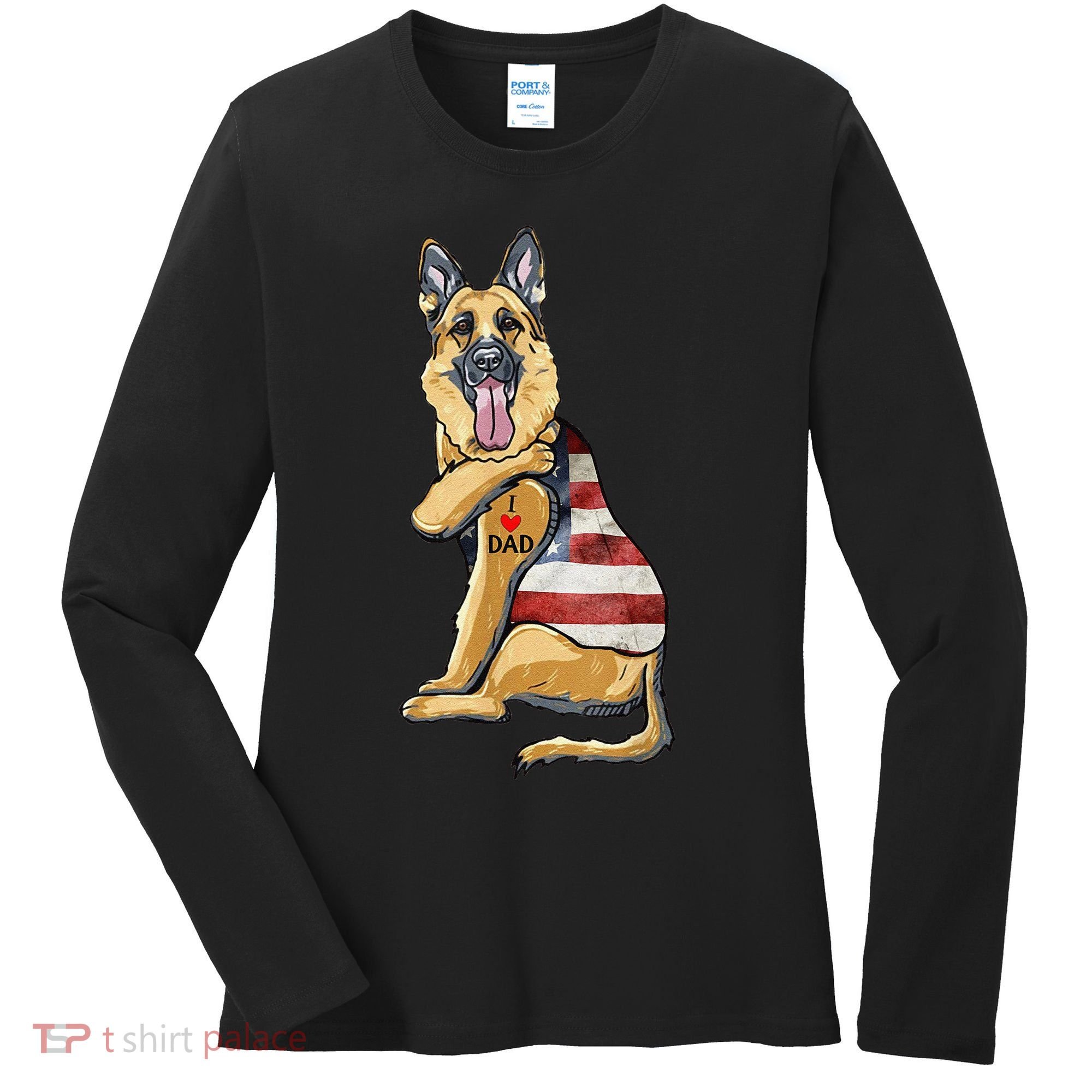 German Shepherd Tattoo Dog I Love Dad Fathers Day Women's Long Sleeve Shirt