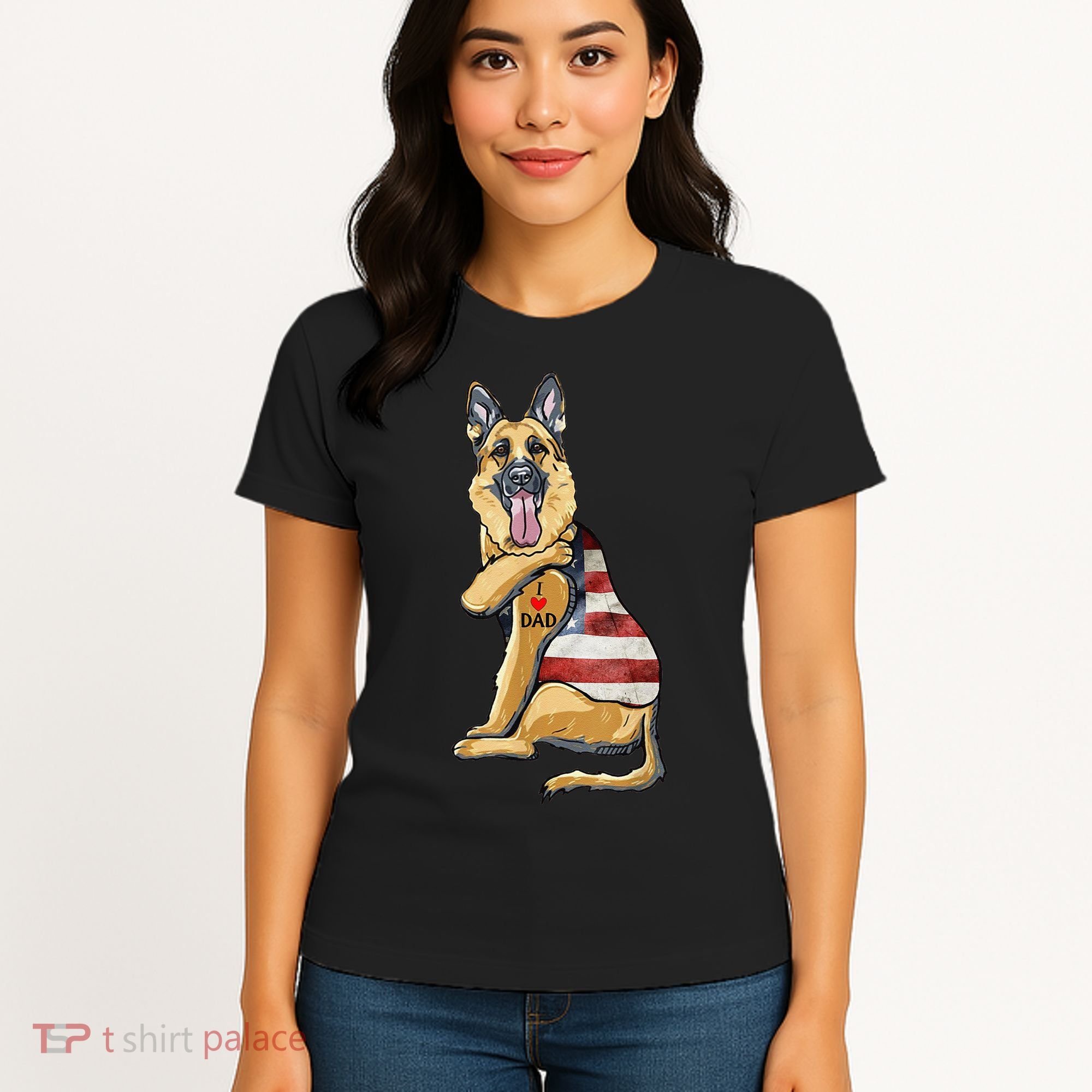 German Shepherd Tattoo Dog I Love Dad Fathers Day Women's T-Shirt