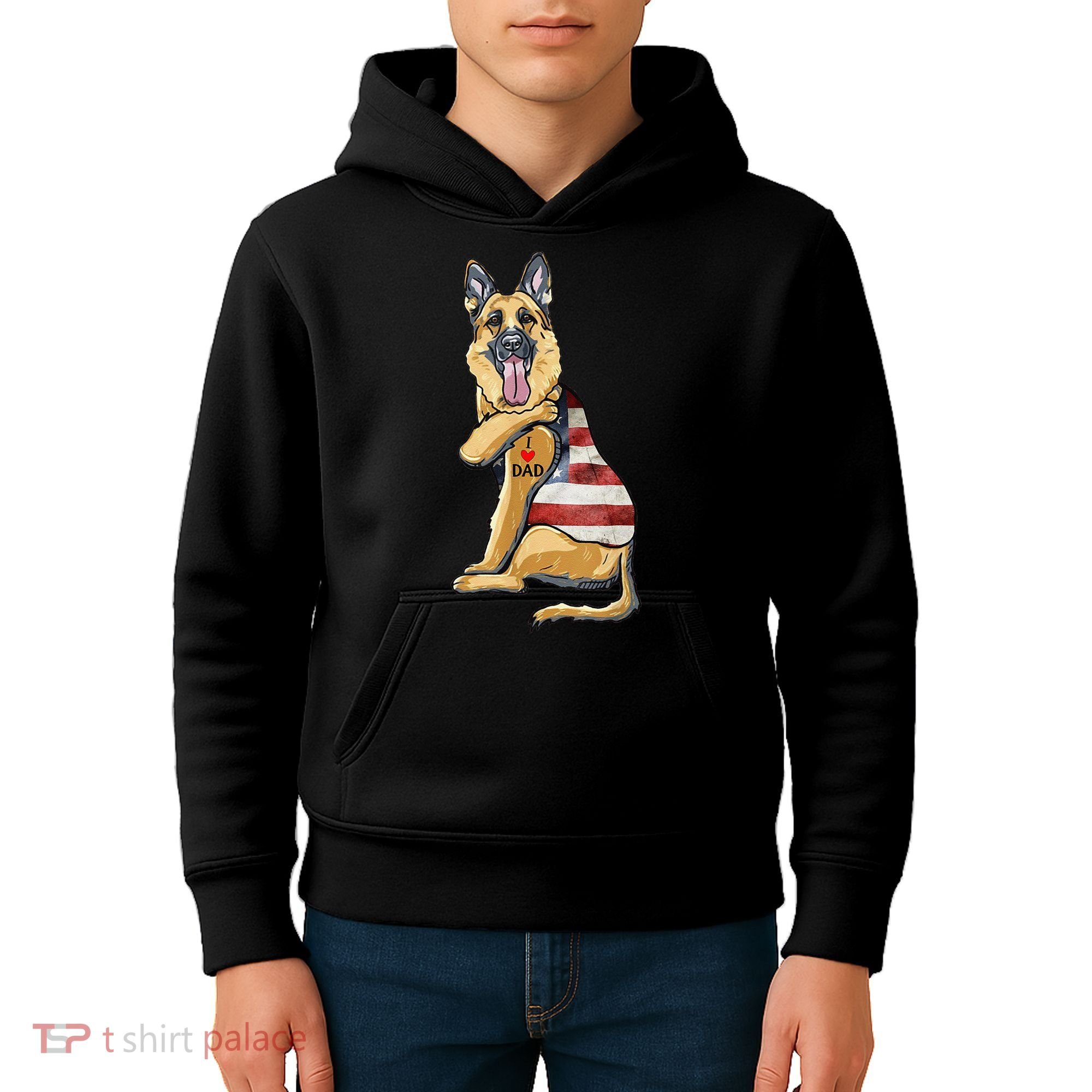 German Shepherd Tattoo Dog I Love Dad Fathers Day Kids Hoodie