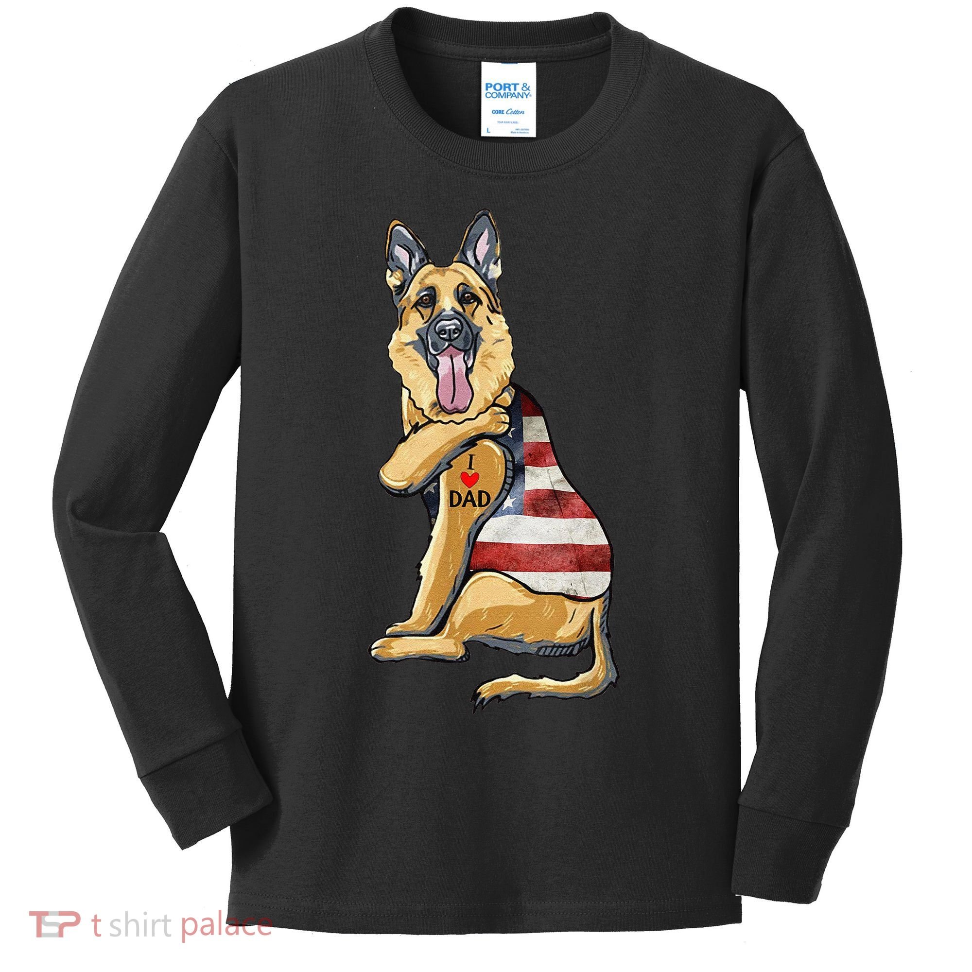 German Shepherd Tattoo Dog I Love Dad Fathers Day Kids Long Sleeve Shirt