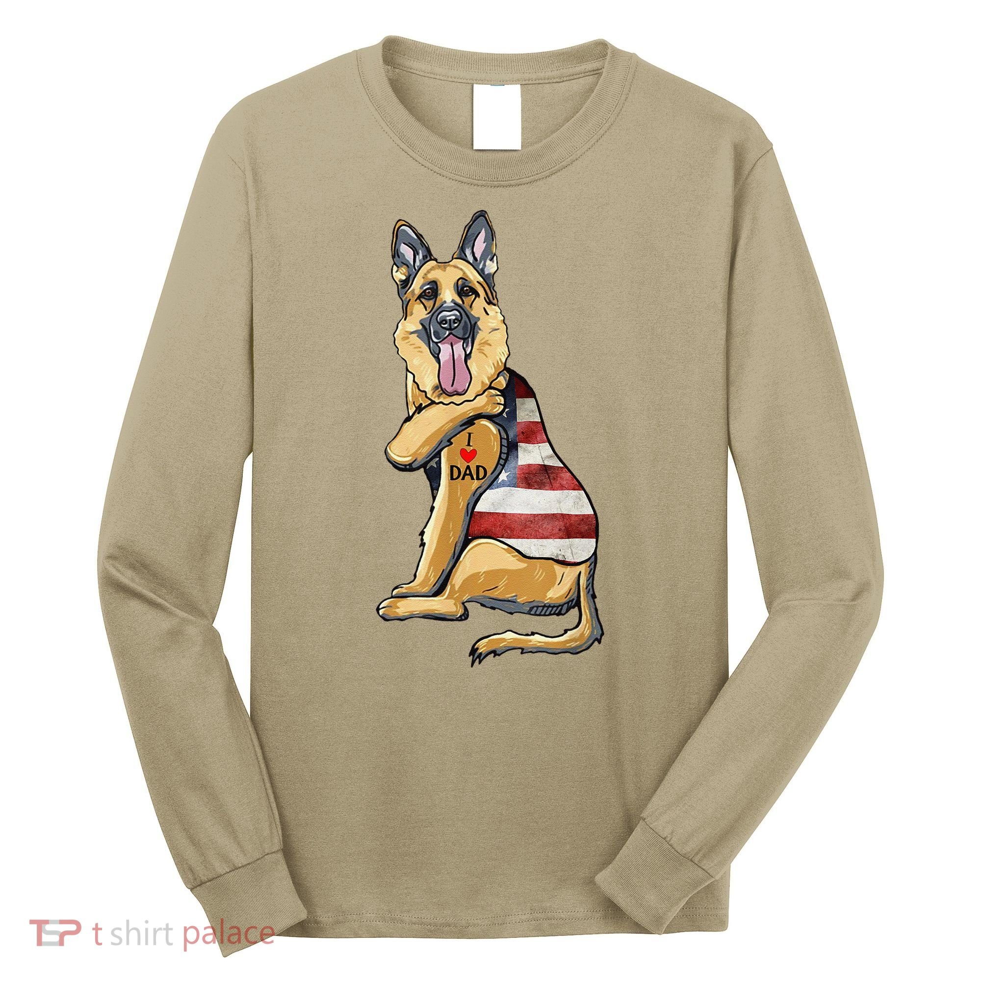 German Shepherd Tattoo Dog I Love Dad Fathers Day Long Sleeve Shirt