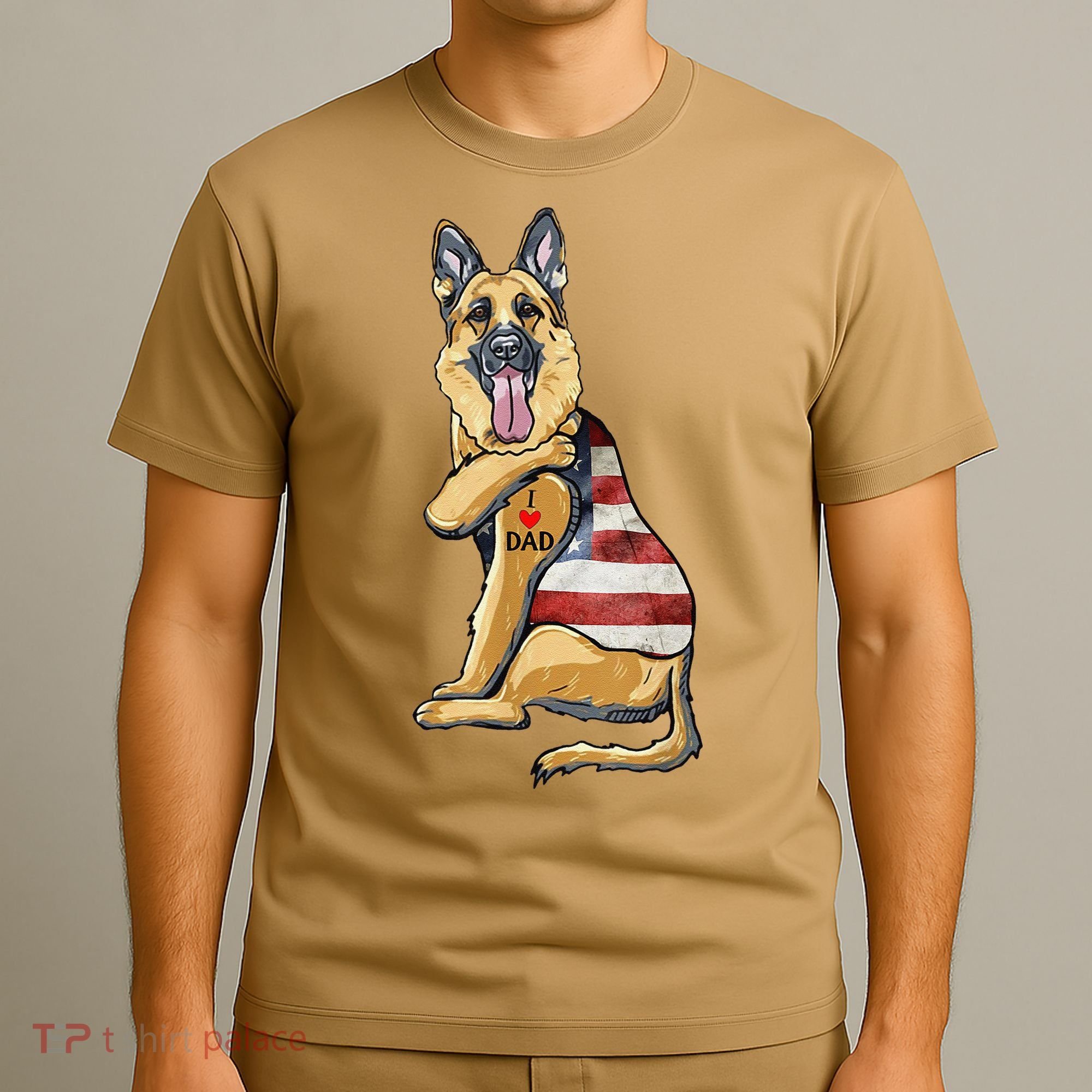 German Shepherd Tattoo Dog I Love Dad Fathers Day T-Shirt