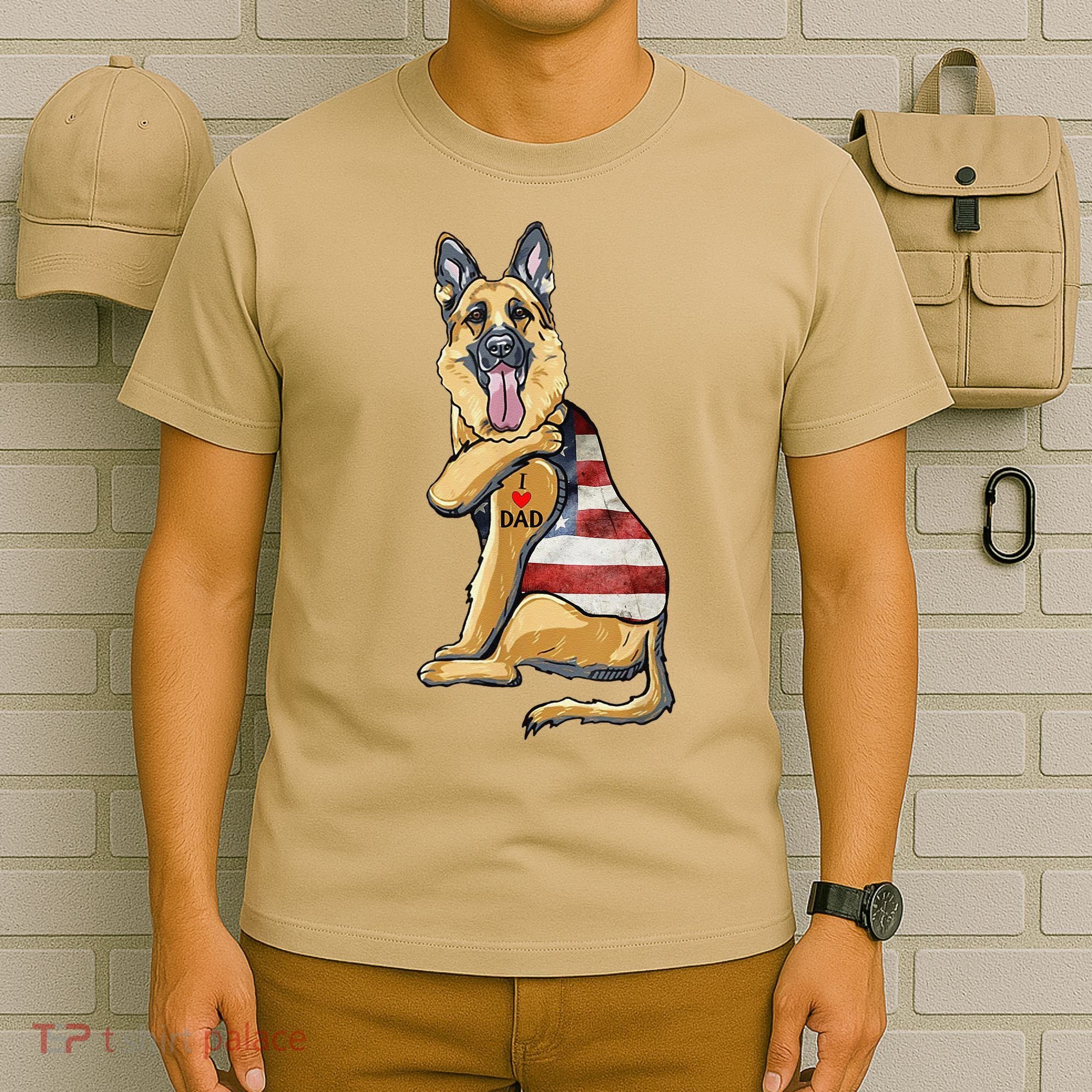 German Shepherd Tattoo Dog I Love Dad Fathers Day T-Shirt