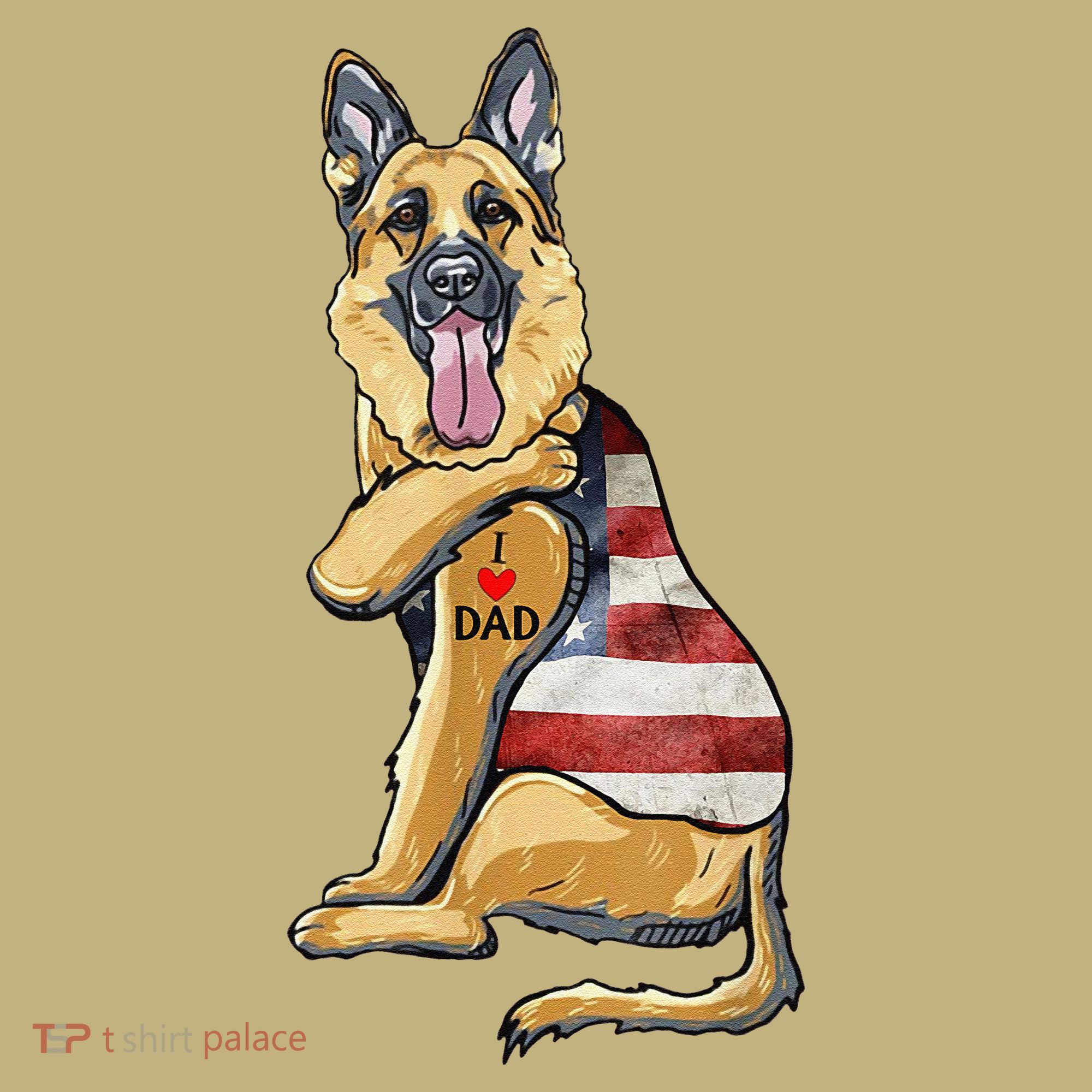 German Shepherd Tattoo Dog I Love Dad Fathers Day T-Shirt